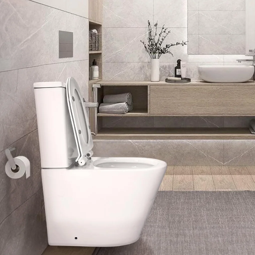 Inodoro Completo - WC Inodoro Completo con Sistema Rimless Antibacterias - Vater Baño con Tapa UF Termodurente Amortiguada - Inodoro Salida Dual Eficiente con Ahorro de Agua (Venecia)