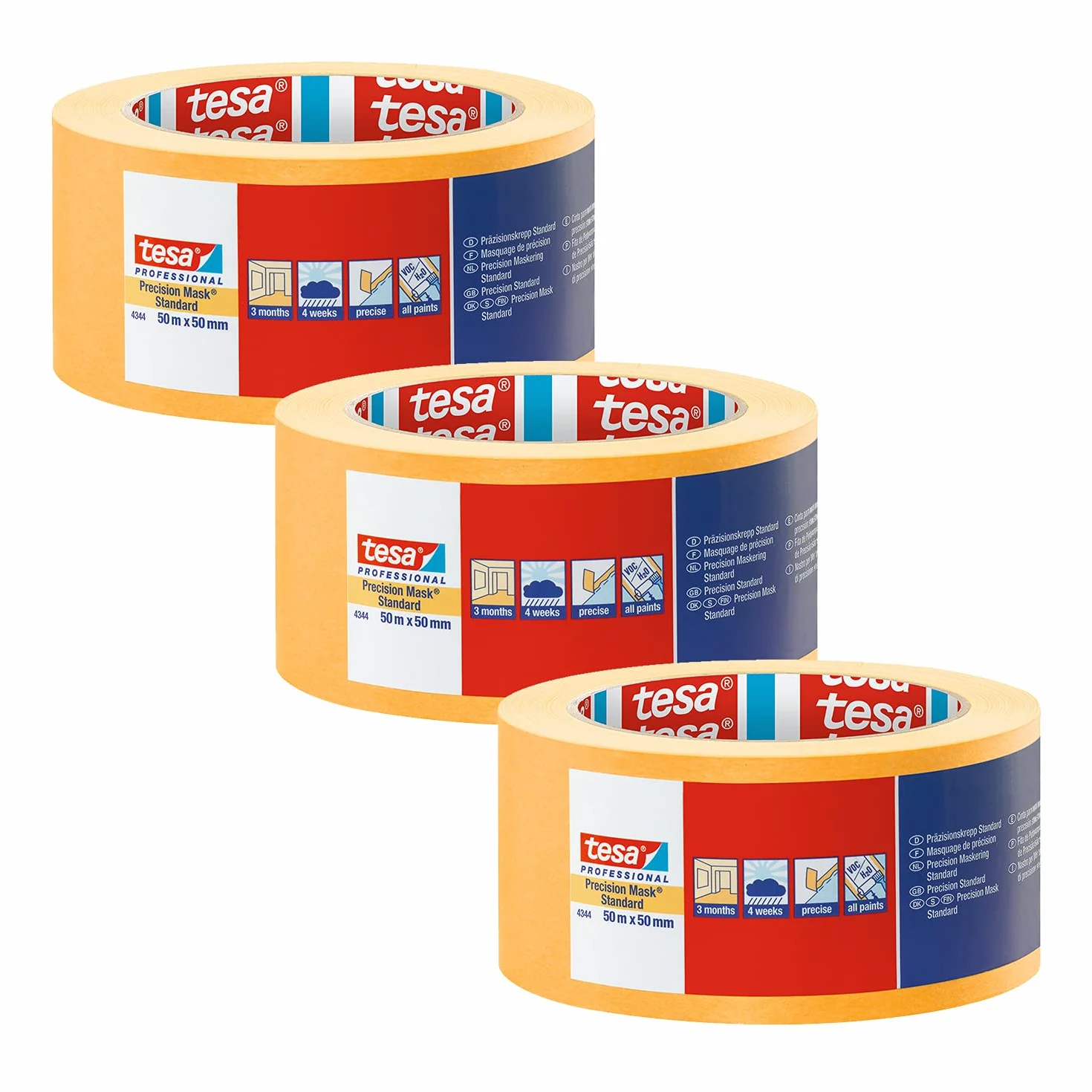 tesa 4334-00004-00 - Cinta de enmascarar de precisión para interiores, bordes afilados, para pintar y decorar, eliminación sin residuos, 50 m x 50 mm, 50 mm