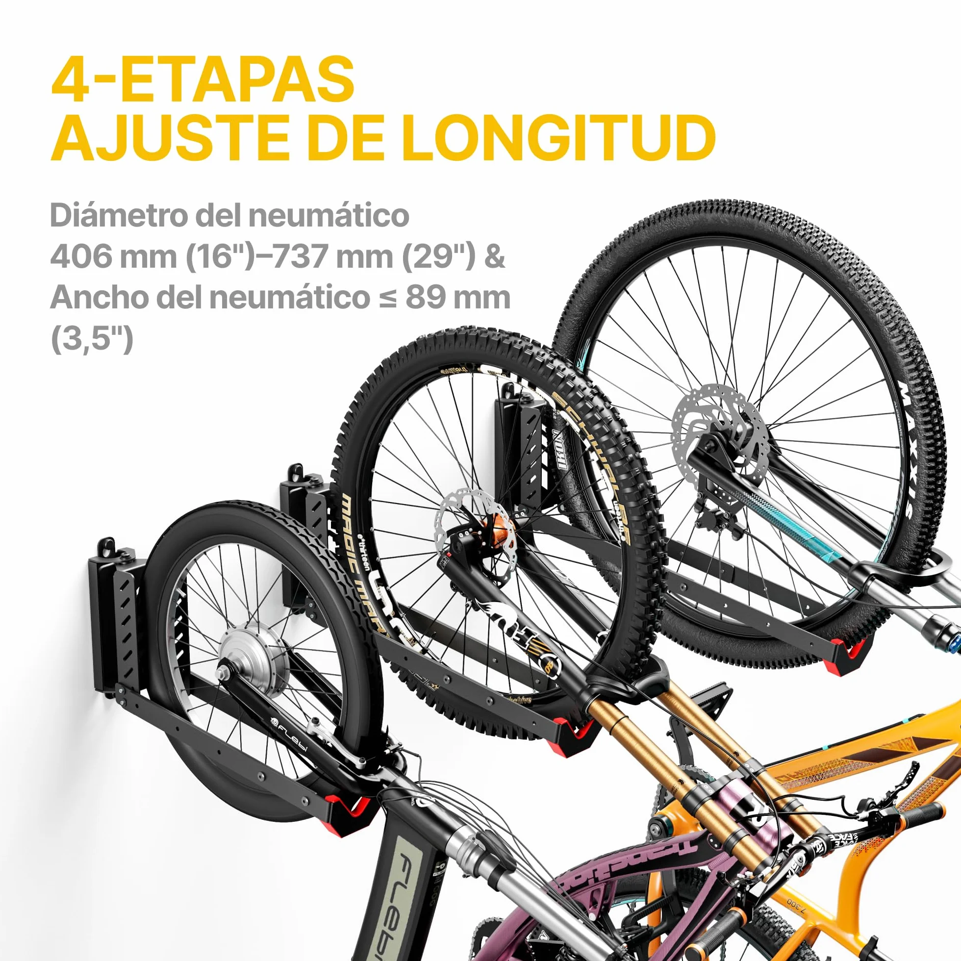 monTEK Soporte de Pared Giratorio para Bicicleta, Colgador Bicicleta Pared Ajustable y Plegable, Diseño de Elevación Fácil, Soporte de Bicicletas Ahorra Espacio para Garaje, hasta 35 kg, 2 Paquete