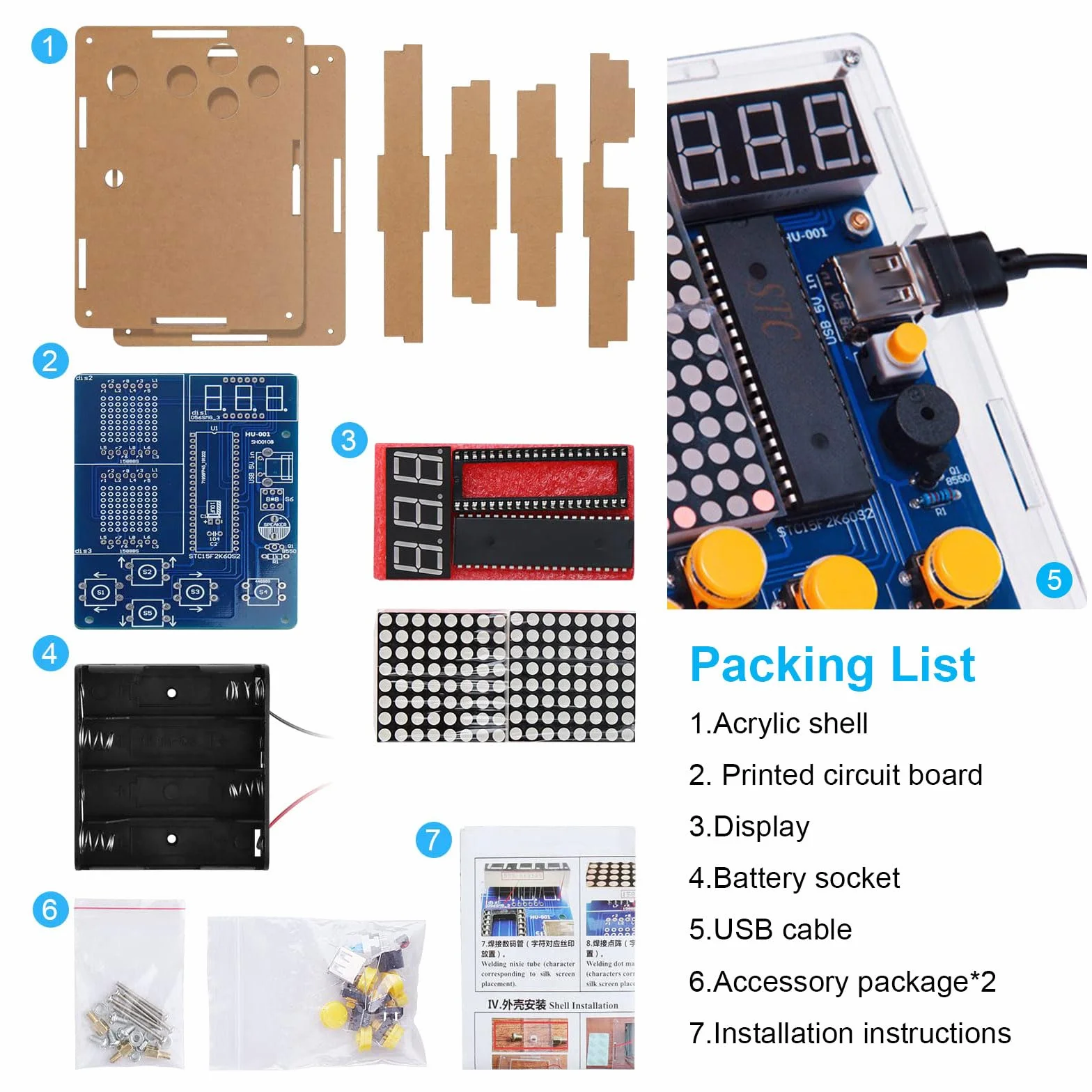 DIY Elektronik Bausatz,DIY Spielkonsolen-Handset mit Acrylgehäuse,Lötübungsset,Lötübungsset,Löt Bausatz kit mit Display für Minint-Schulbildung