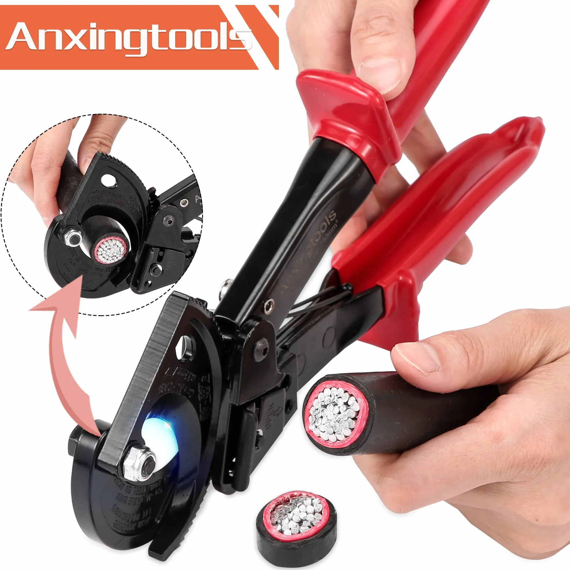 Cortadores de carraca, Anxingtools HS325 Cortaalambres de alta resistencia para cable de cobre y aluminio de hasta 240 mm², cortadores de cable de carraca