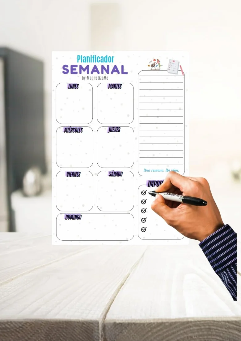 Planificador Semanal Magnético para Nevera – Pizarra Reutilizable Dry-Erase (29,7 × 21 cm aprox. A4) + 2 Rotuladores con Imán y Borrador – Organización de Menús, Tareas y Eventos