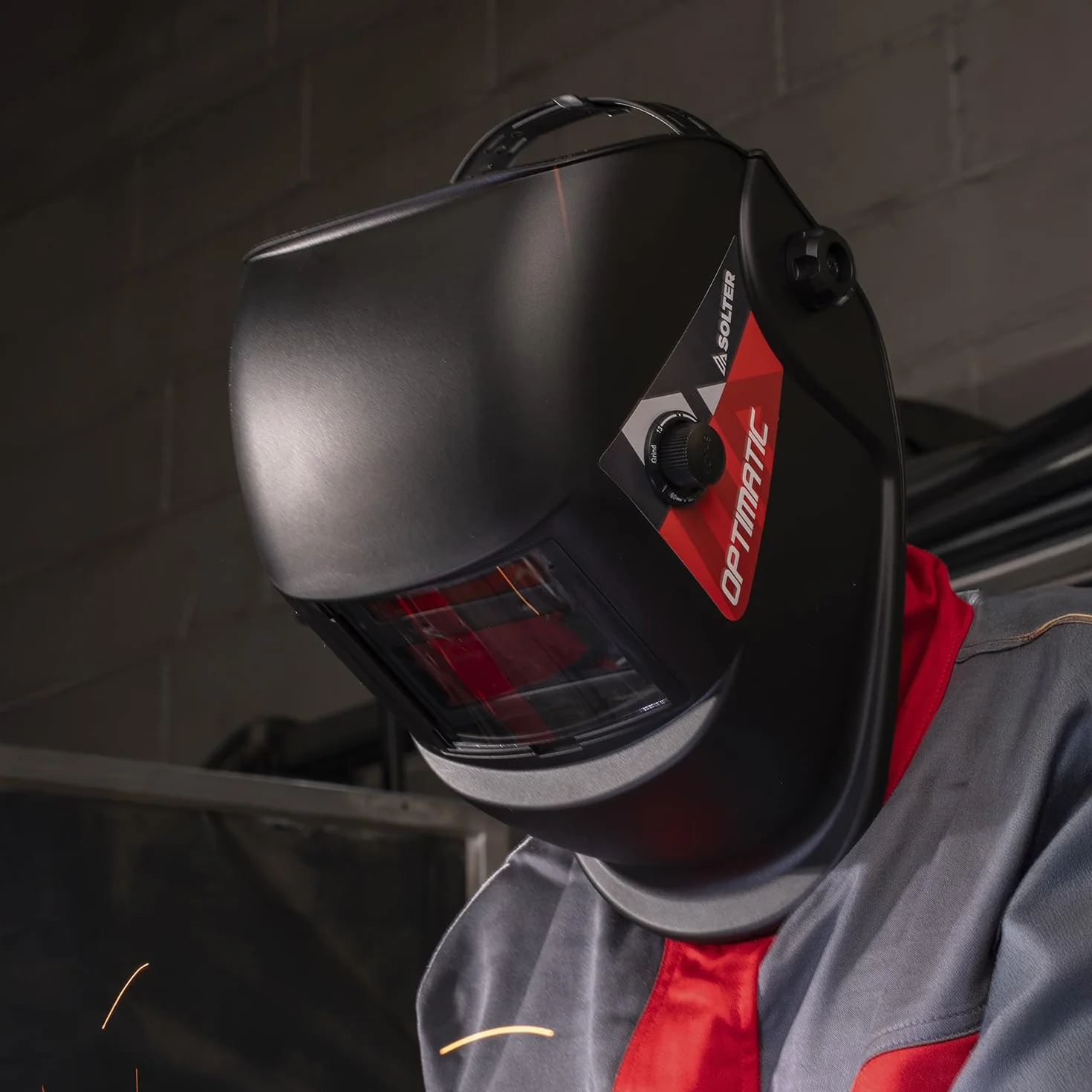 Pantalla de Soldadura Solter OPTIMATIC 100, Auto Oscurecimiento DIN 9-13, Filtro True Color 1/1/1/2, Careta Ajustable con Arnés Ergonómico, Compatible MMA, MIG, mag y TIG, Máscara Ligera y Resistente