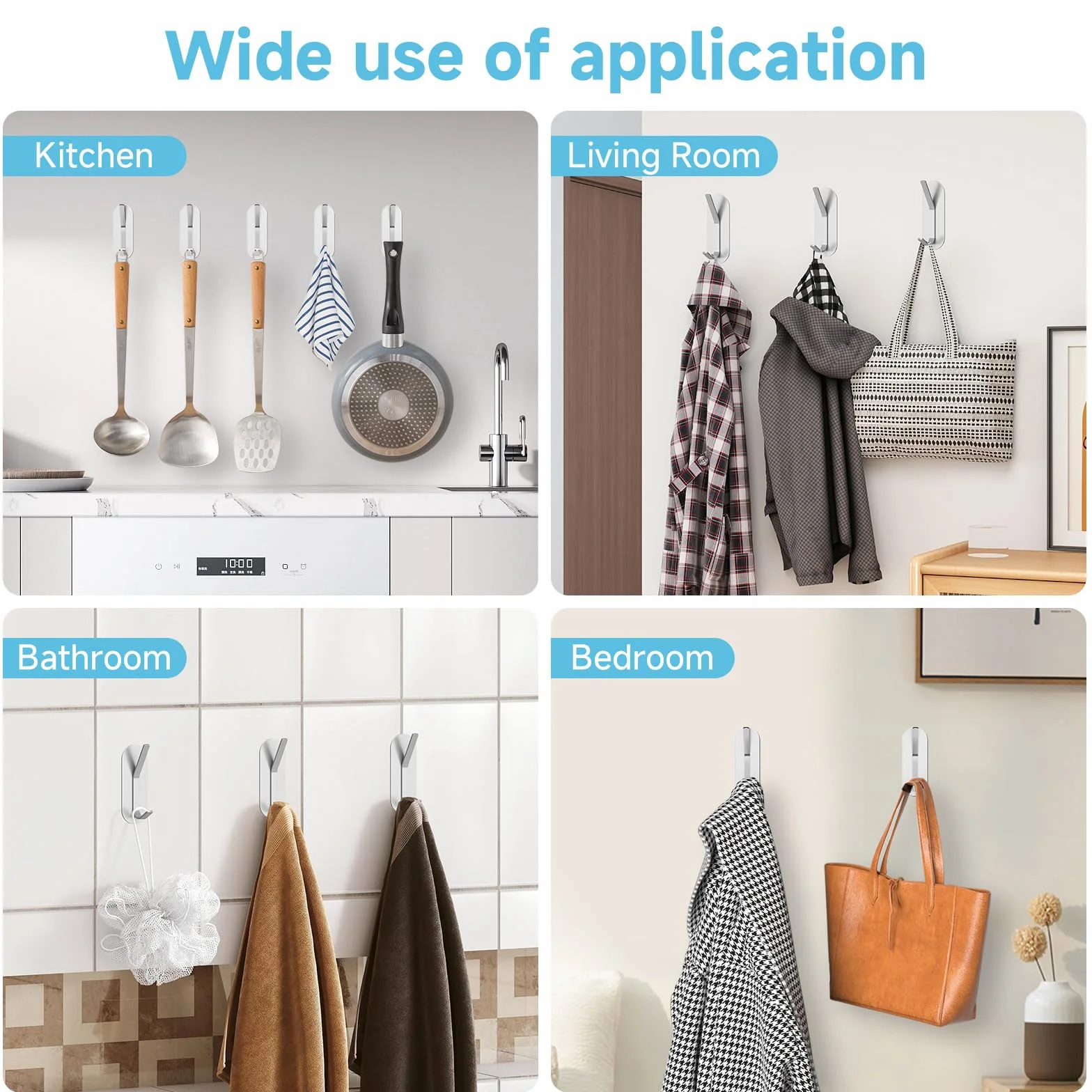 Alyvisun 5 Piezas Ganchos Adhesivos para Pared, Colgadores Adhesivos Resistentes de Acero Inoxidable, Ganchos de Pared sin Taladrar, Colgador Toalla para Baño Cocina Armario (Plata)