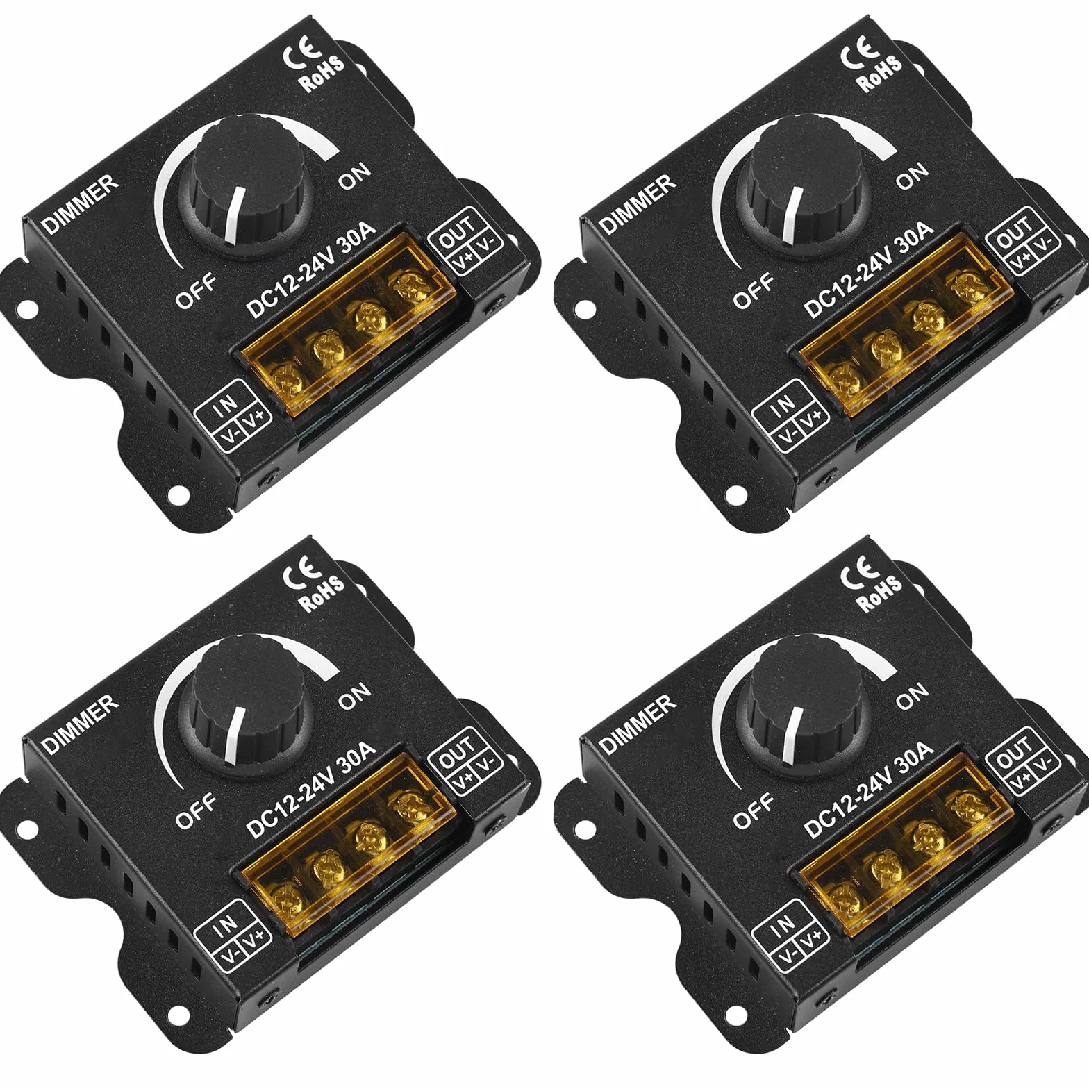 4 reguladores LED DC 12 V 24 V para tiras LED, 30 A 12 V, regulador de intensidad PWM LED, botón de atenuación para ajustar el brillo, regulador de brillo para banda de luz