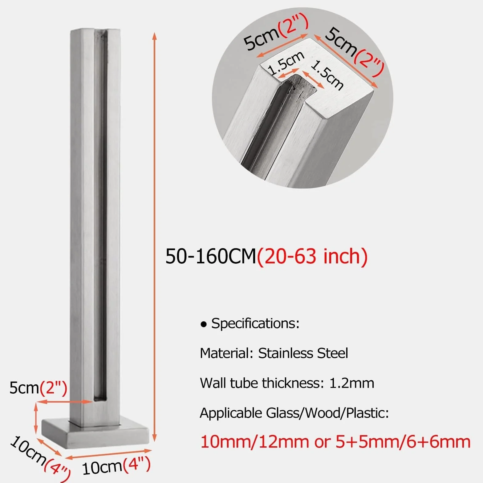 Poste De Barandilla De Barandilla De Acero Inoxidable, Kit De Barandilla De Aterrizaje De Cubierta Alta De Acero Inoxidable 304 60 80 100 120 Cm For Vidrio De 8-12 Mm(Silver End Post,105cm/41.3 in)
