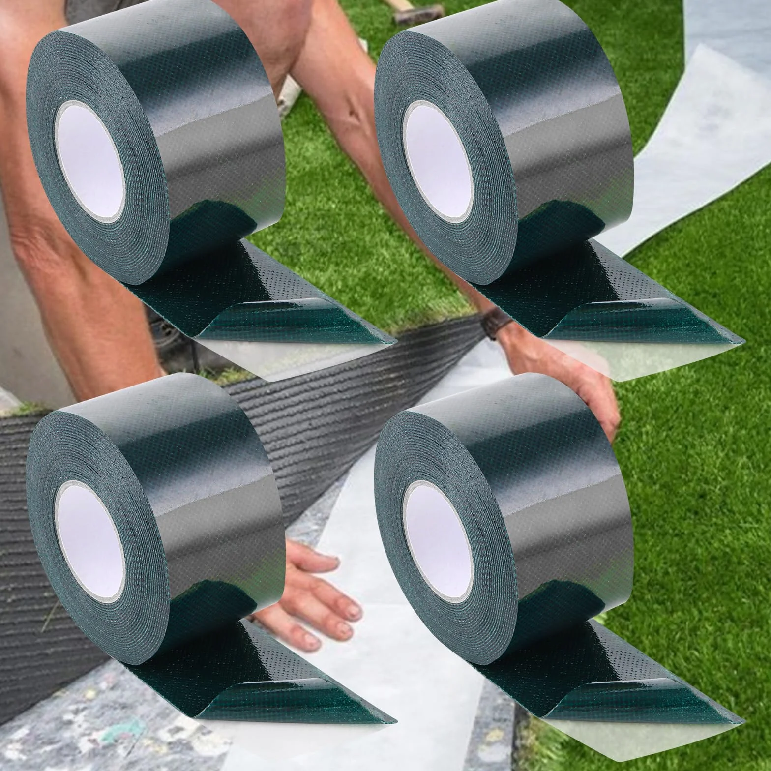 DAJAVE 4 cintas adhesivas de césped artificial, fuerte de doble cara, 50 mm x 5 m, cinta de césped artificial para conexión, fijación, alfombra de césped verde, conexión de alfombra de césped