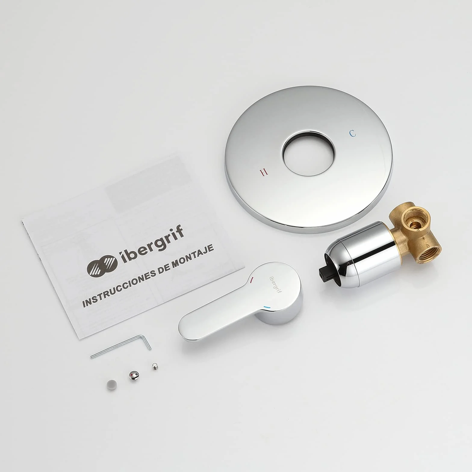 Ibergrif M21701A Grifo Ducha con Instalación Válvulas, Cuerpo Empotrado Universal, Cromo, Plata
