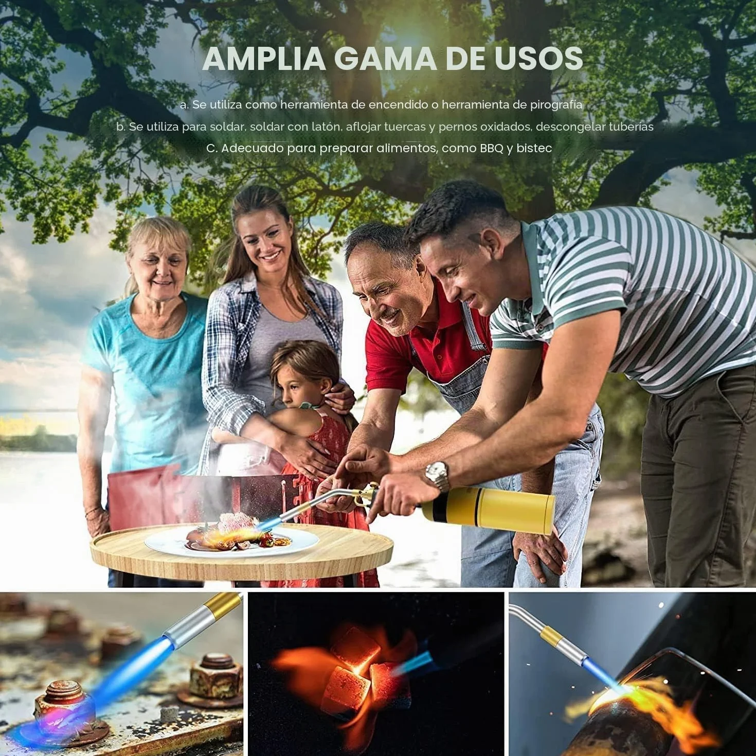 Antorcha de Propano MAPP, Antorcha de Gas Portátil para Trabajos Pesados, Soldadura de Plomería, Soldadura Fuerte, Soplete, Soldadura a Gas de Alta Temperatura, Antorcha de Soldadura