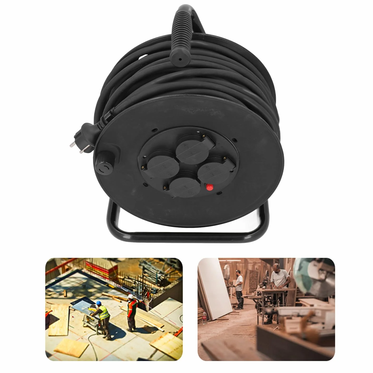 Hyuduo Carrete de Cable Carrete de Cable de Extensión para Exteriores 35 M H05RR F mm² 4 Enchufes IP44 Acero Inoxidable PP Neopreno Cobre para Jardín Taller Uso en el Lugar de Trabajo