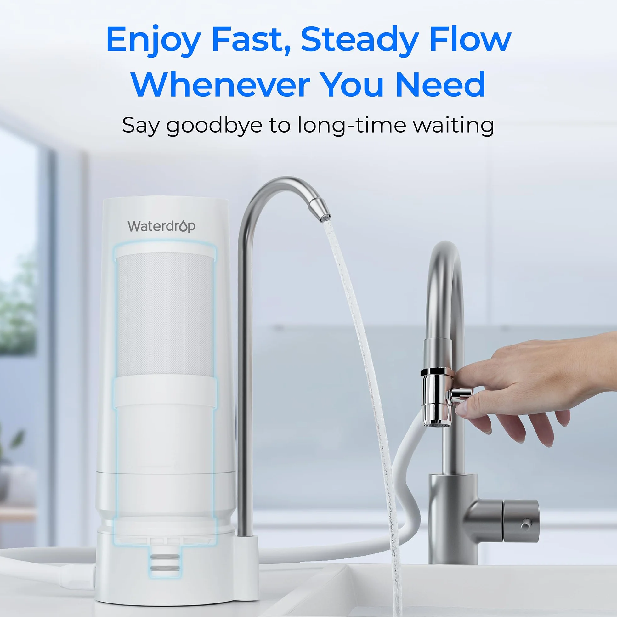 Waterdrop WD-CFF-04 Filtro de repuesto, sistema de grifo de ultra filtración, filtro de agua de encimera, vida útil de 4000 galones, filtros de agua de repuesto para fregadero, repuesto para