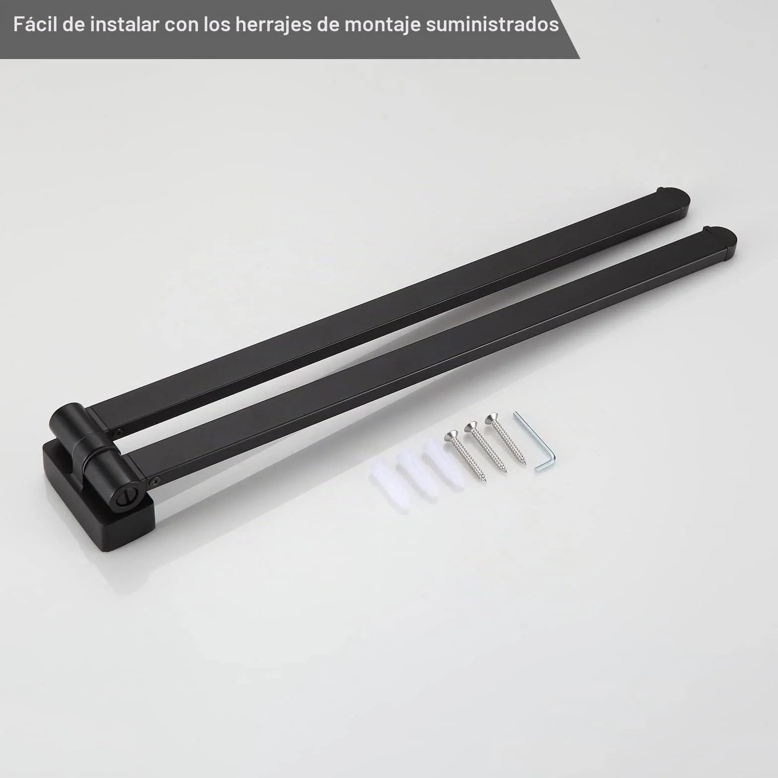 BGL Toallero Giratorio Negro, Organizador de Almacenamiento, Ahorro de Espacio, Soporte de Toalla de Pared Doble Giratorio para baño