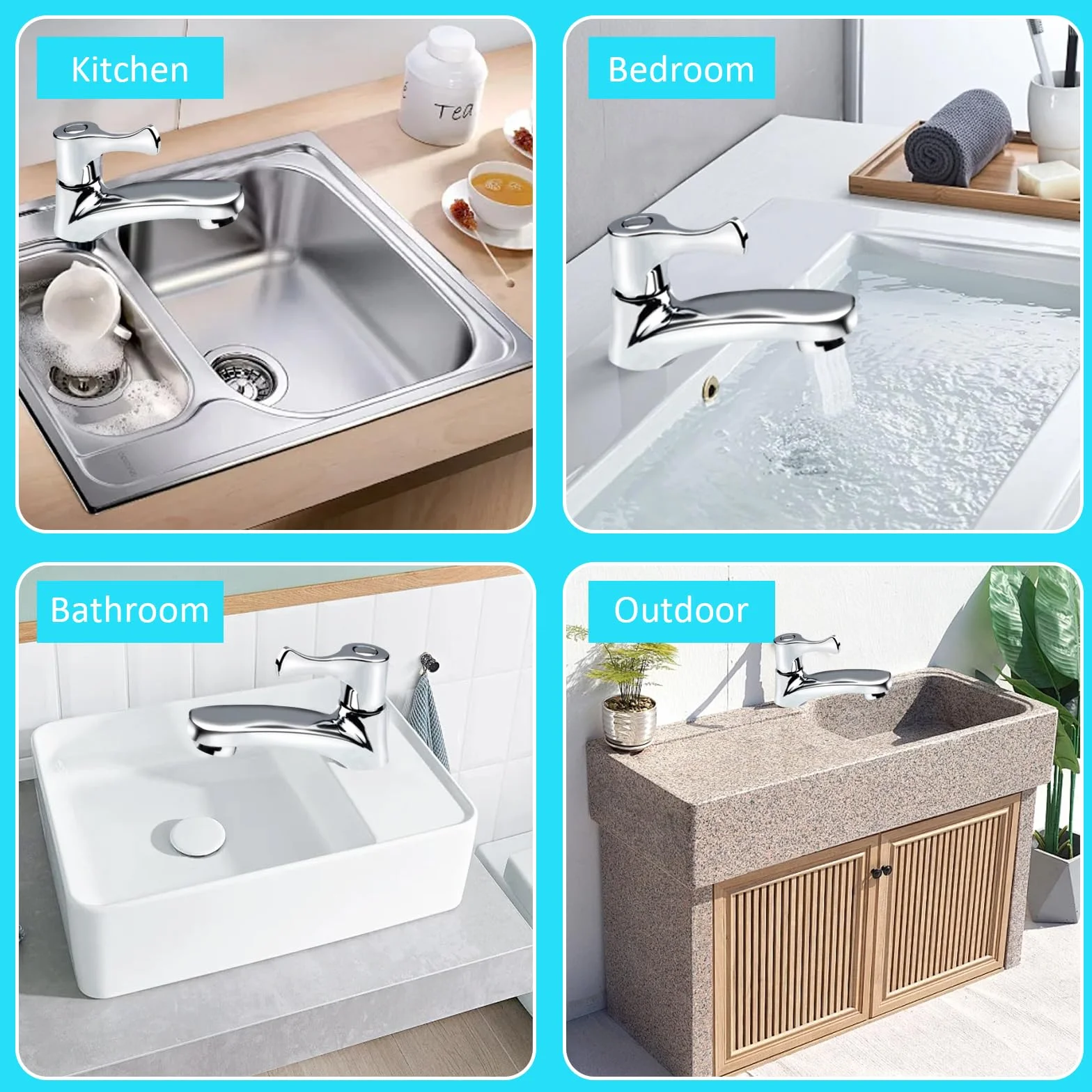 Grifo de Agua Fría Monomando para Baño, Invitados y Bar - Incluye 3 Filtros