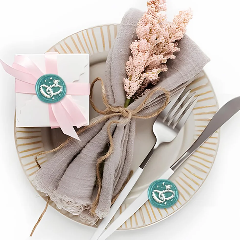 Sello de cera con anillos de boda, extraíble, 1 pulgada, cabeza de sello de cera de latón con mango de plástico ABS para invitaciones de boda, tarjetas de felicitación y sobres