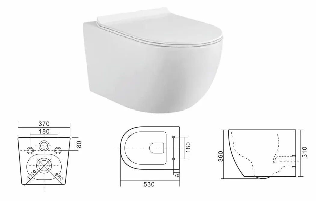 Juego completo de inodoro con asiento sin bordes, elemento de pared empotrable, cisterna de cerámica, color blanco/negro + placa pulsador (SD 1, blanco)