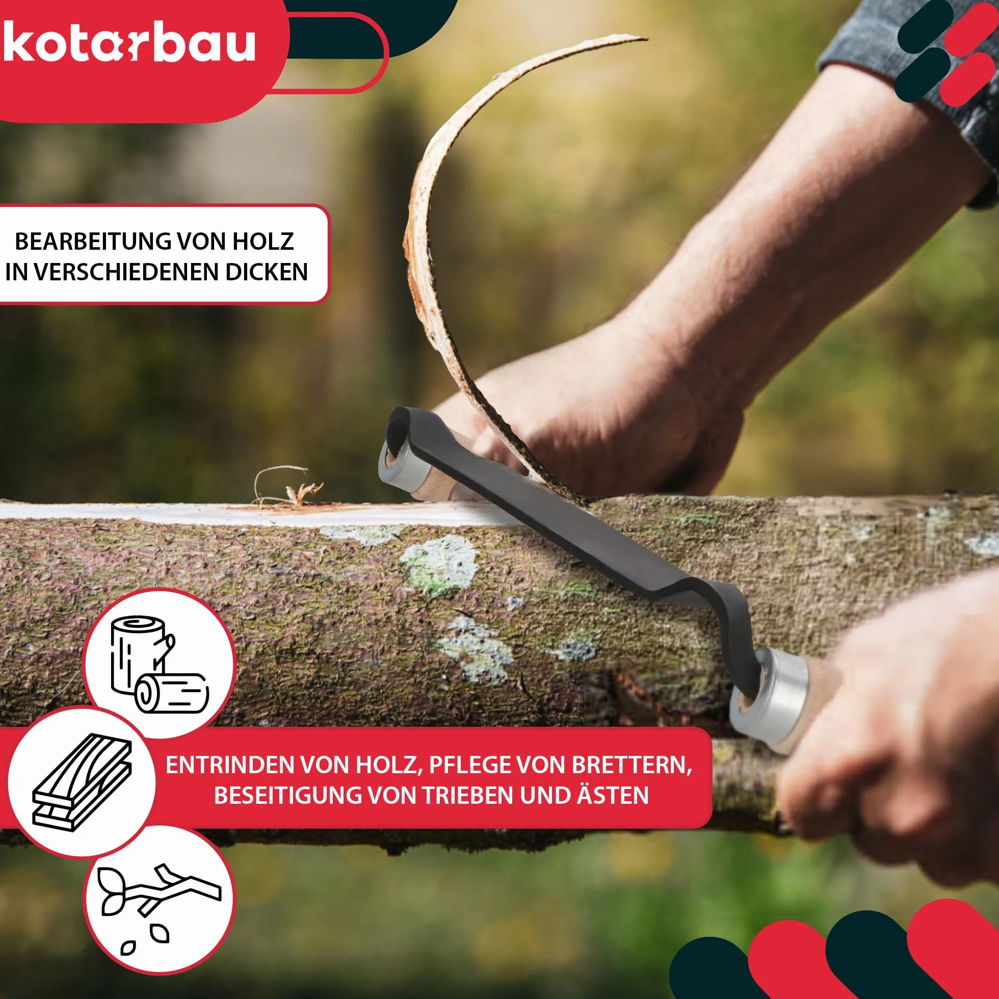 KOTARBAU® Cuchillo de Tracción - Cuchillo de Tracción Recto - Acero al Carbono - 280 mm - Negro - Desbastadora Manual - Herramienta para Madera - con Mango de Madera Ergonómico