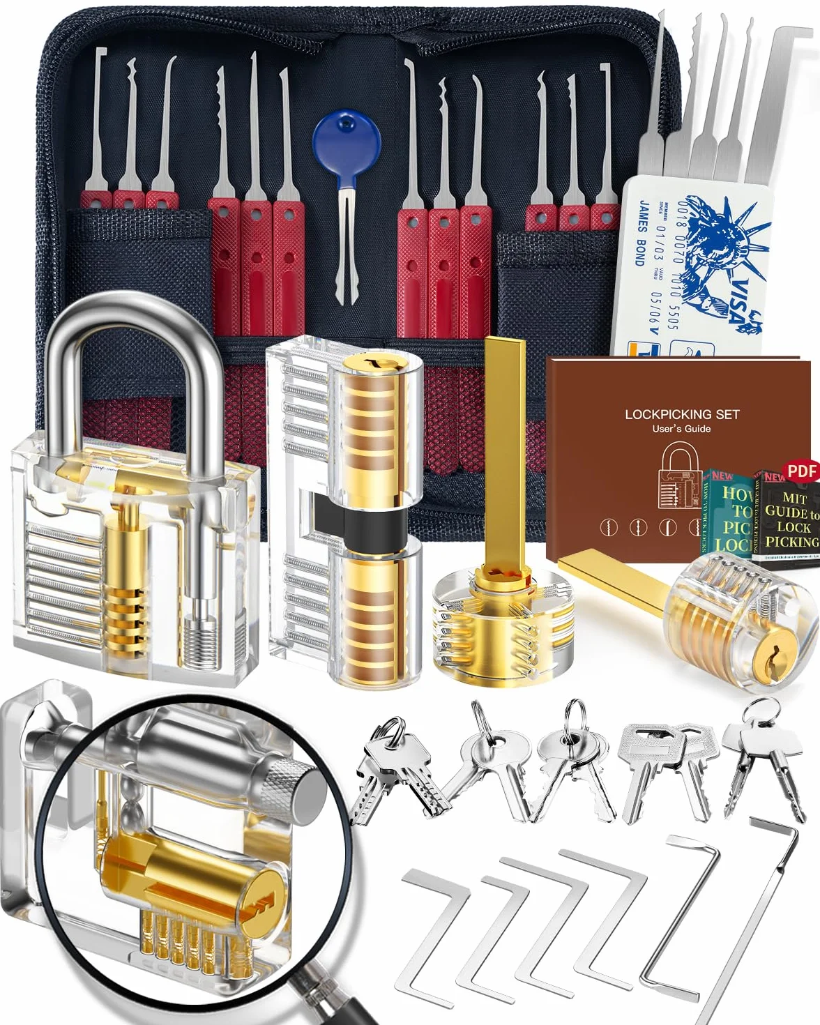 Eventronic Juego de Ganzúas 37+5 Piezas, [2025 Edición Pioneer & Nueva Experiencia Lockpick] Ganzua de Cerrajería con 5 Cerraduras Transparentes, Lockpicking Set para Principiantes y Cerrajeros