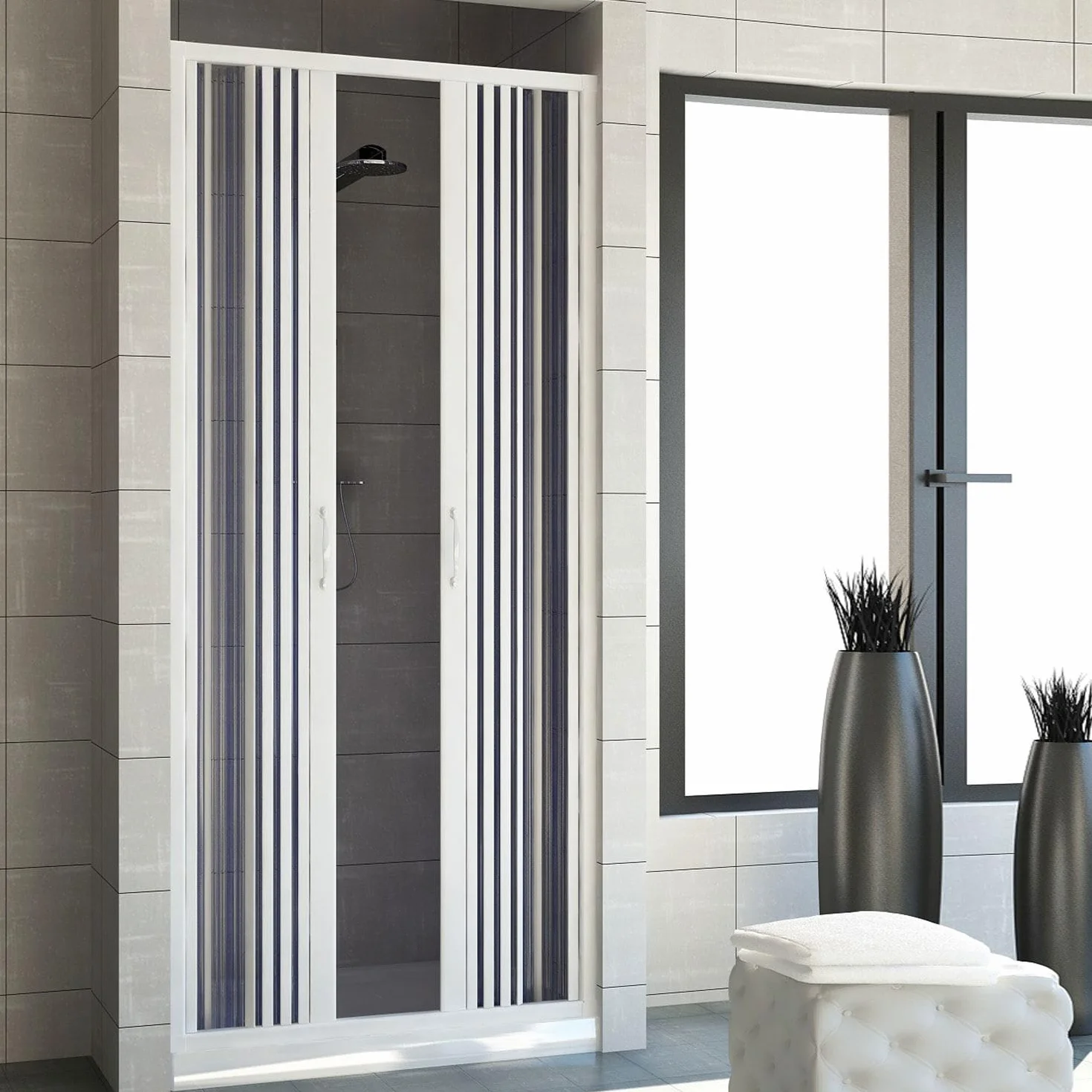 ROLLPLAST PINTO Puerta de Ducha 140 CM de PVC Mod. Vergine con Apertura Central