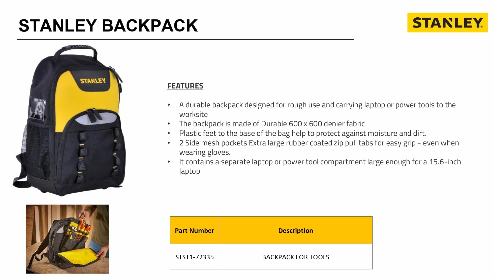 Stanley STST1-72335 Bolsa portaherramientas 35 x 44 x 16 cm Negro Amarillo