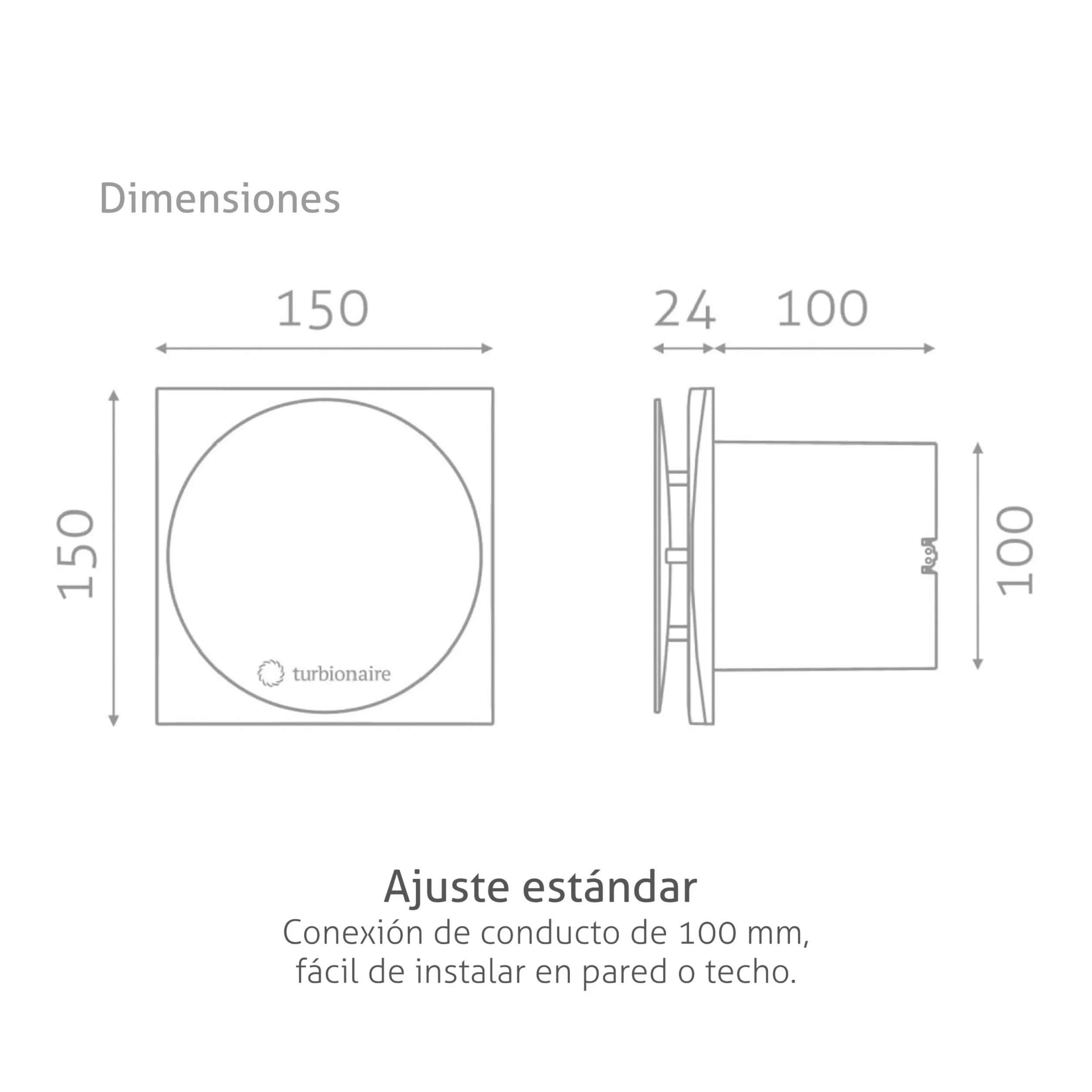 Turbionaire MIO 100 LL-TW Extractor de Baño 100 mm, Con temporizador, Motor con rodamiento de bolas, Blanco, Ventilación estándar, Para baño, Cocina, Válvula de no retorno, Protección IPX4