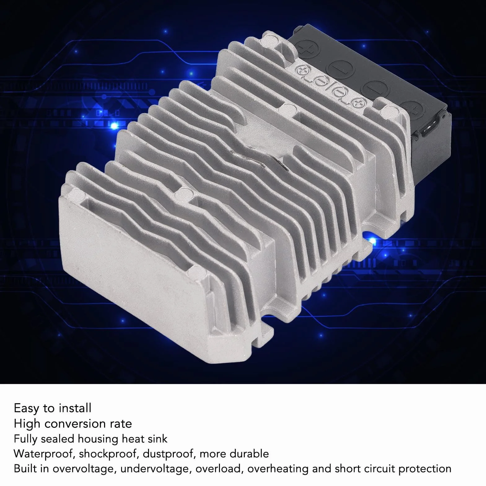 Elprico Transformador de Voltaje Eficiente del Módulo DC para Motores de Vehículos, DC36 Convertido de 48V a DC 12V, Protección IP67 para Sistemas de Seguridad