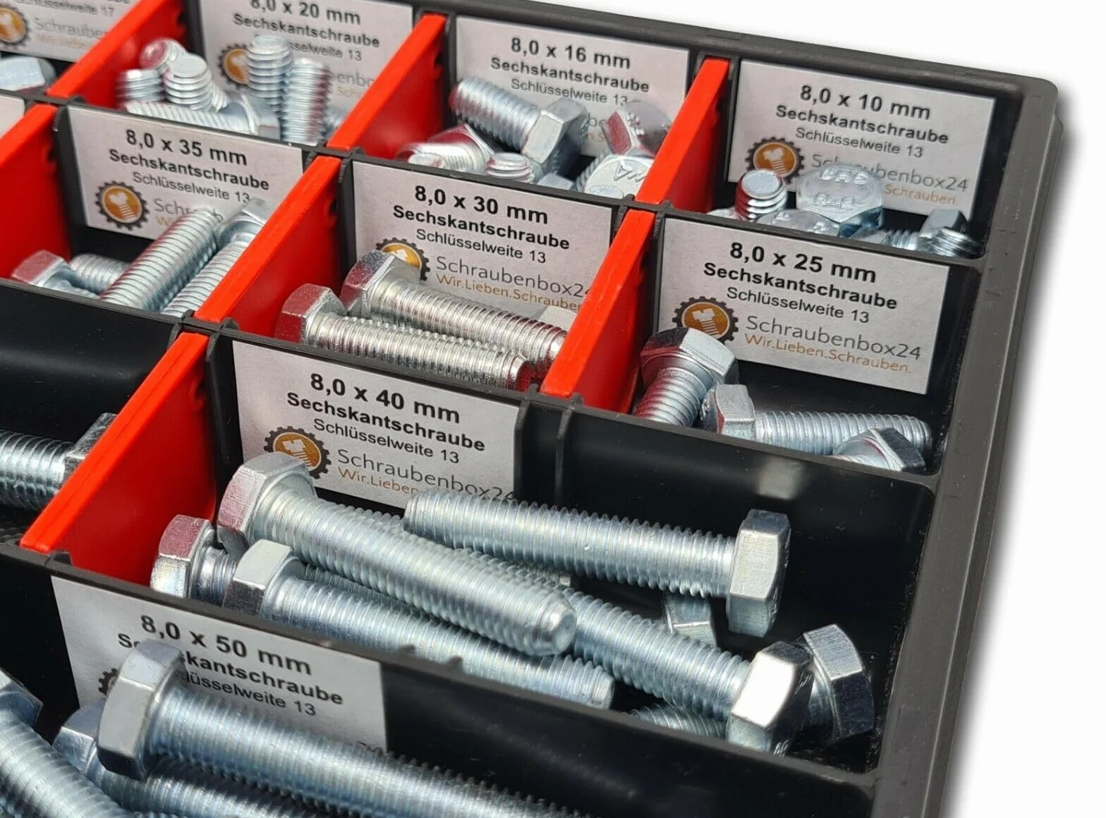 Surtido de tornillos hexagonales M8-M10 // 10 mm - 50 mm, 110 piezas, DIN 933