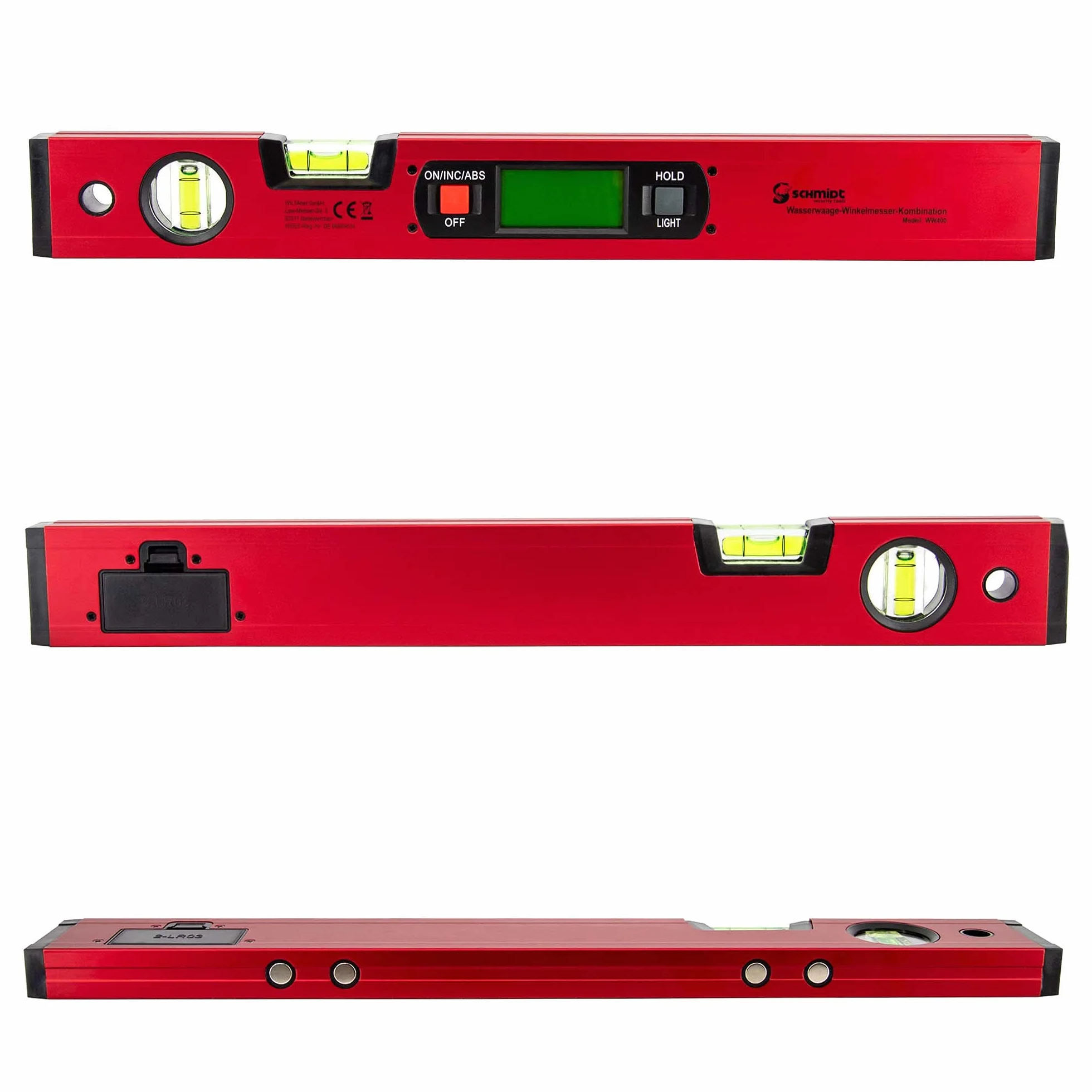 SCHMIDT security Tools Medidor de ángulos electrónico, inclinómetro, pantalla digital LCD, combinación, graduómetro, balanza vertical y horizontal, báscula de ángulo y balanza magnética