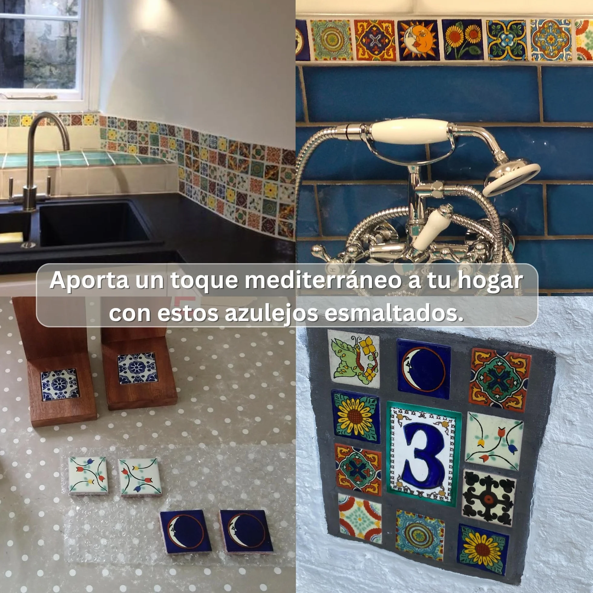 Tumia LAC - Azulejos Talavera Mexicanos Artesanales Estilo Rosalind - Ceramica para Manualidades y Salpicadero Cocina Bano - Azulejo individual