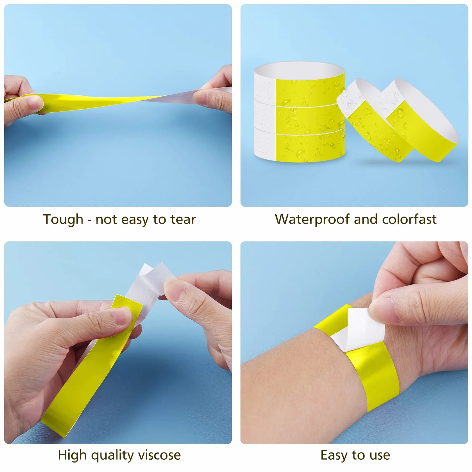 ASTARON Pulseras para eventos 400 piezas de papel de neón amarillas impermeables para fiestas clubes concierto