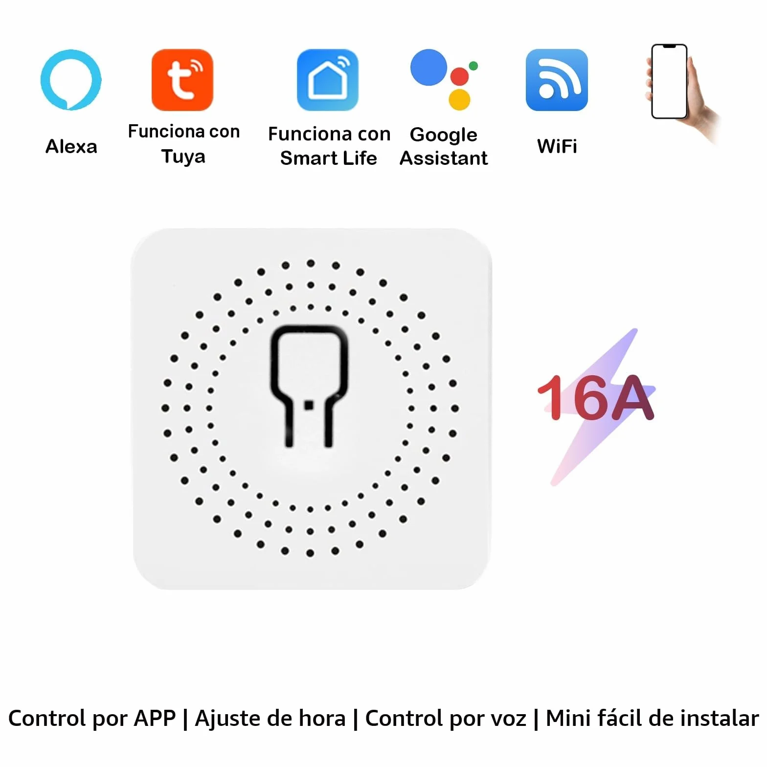 Interruptor WIFI, Interruptor Inteligente WIFI, Mini Smart Switch WIFI Compatible con Alexa,Tuya y Smart Life, Max 16A, 2.4GHz Interruptor Alexa