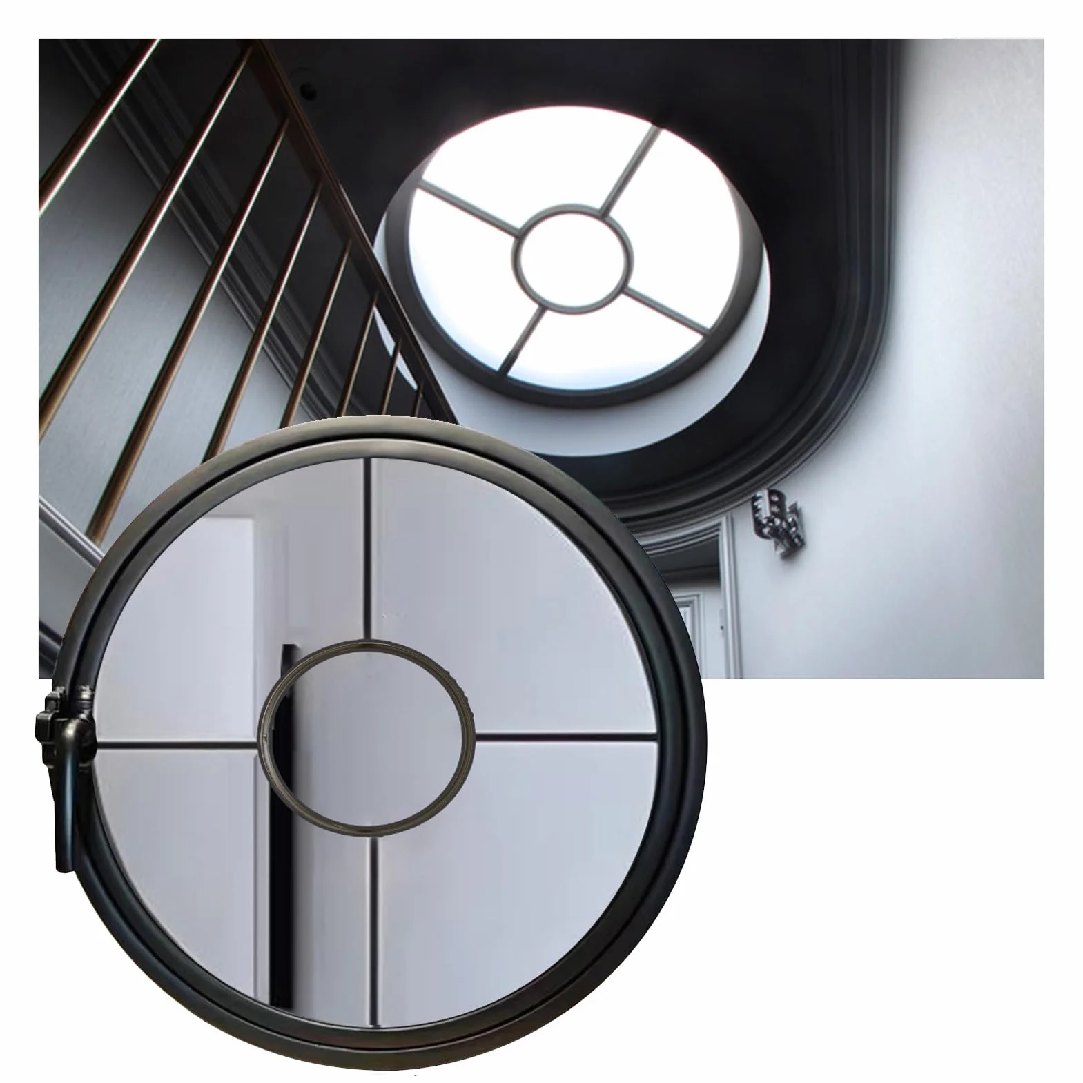 Ventana Redonda de Metal empotrada con Vidrio Templado, rotación de 360°, Eje Central y manija, ventilación e iluminación, Ventana Horizontal (Negra, 70 cm/27,6 Pulgadas)
