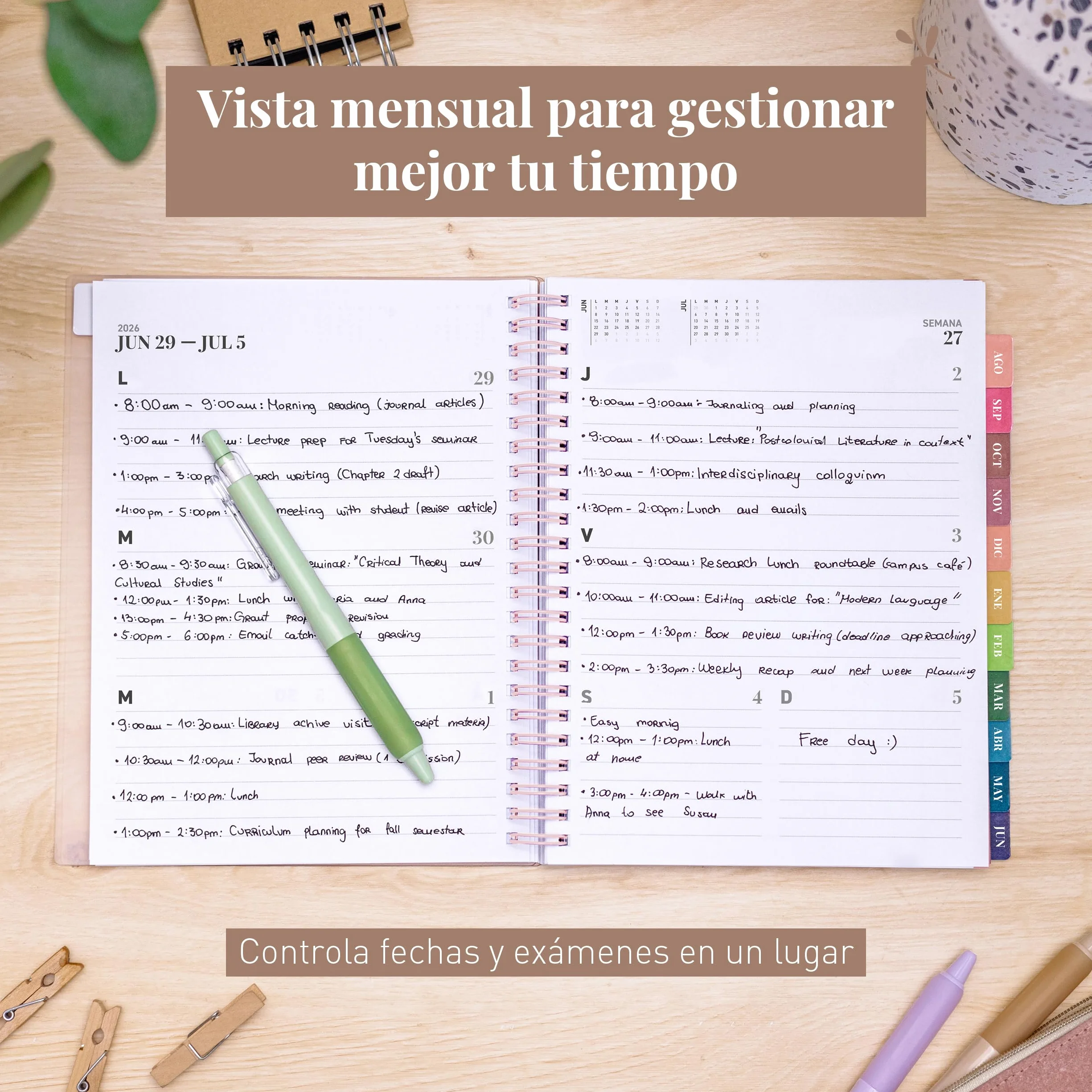 Agenda Escolar 2026–2027 Rileys, Planificador Diario Académica con Anillas, 20 × 15 cm Rosa Tipográfico