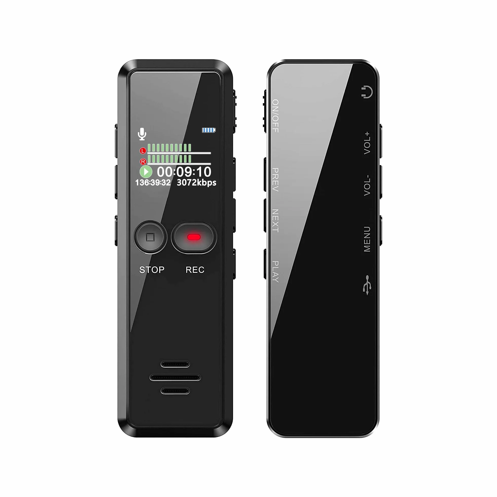 Grabadora de Voz Digital 8GB 1536 Kbps HD Audio con Reproductor MP3 USB Recargable