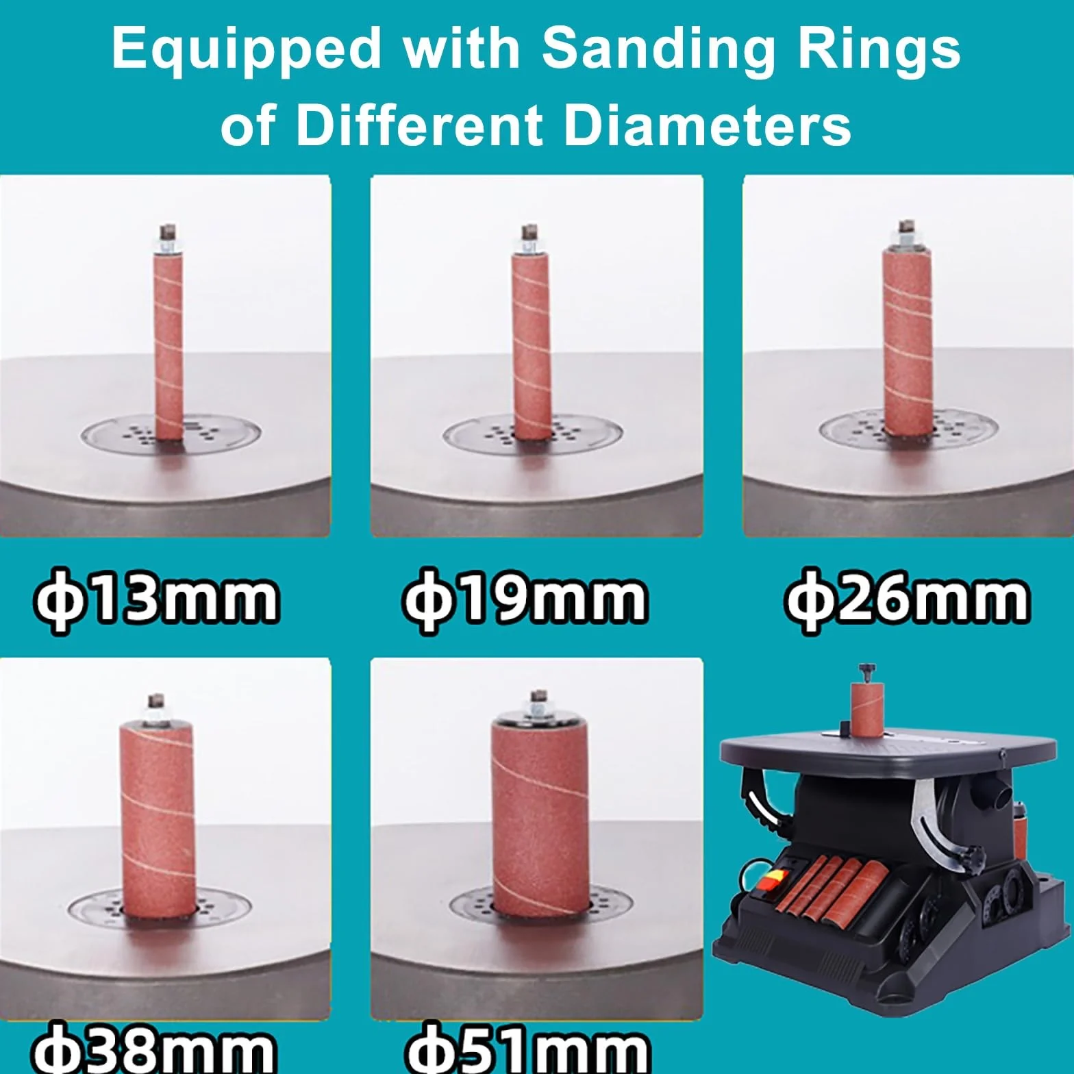 Lijadora combinada 2 en 1 con husillo oscilante vertical y lijadora de banda, lijadora de bobina para carpintería con 5 mangas de lijado, mesa inclinable a 45°, para contornos y curvas