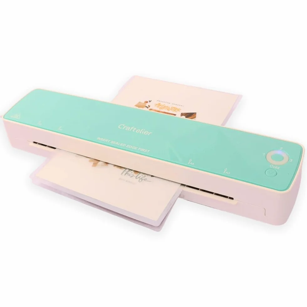 Craftelier Plastificadora en Calor y Frío y Aplicadora de Foil, 80-125 micras, Selladora 33 cm, Blanca y Menta