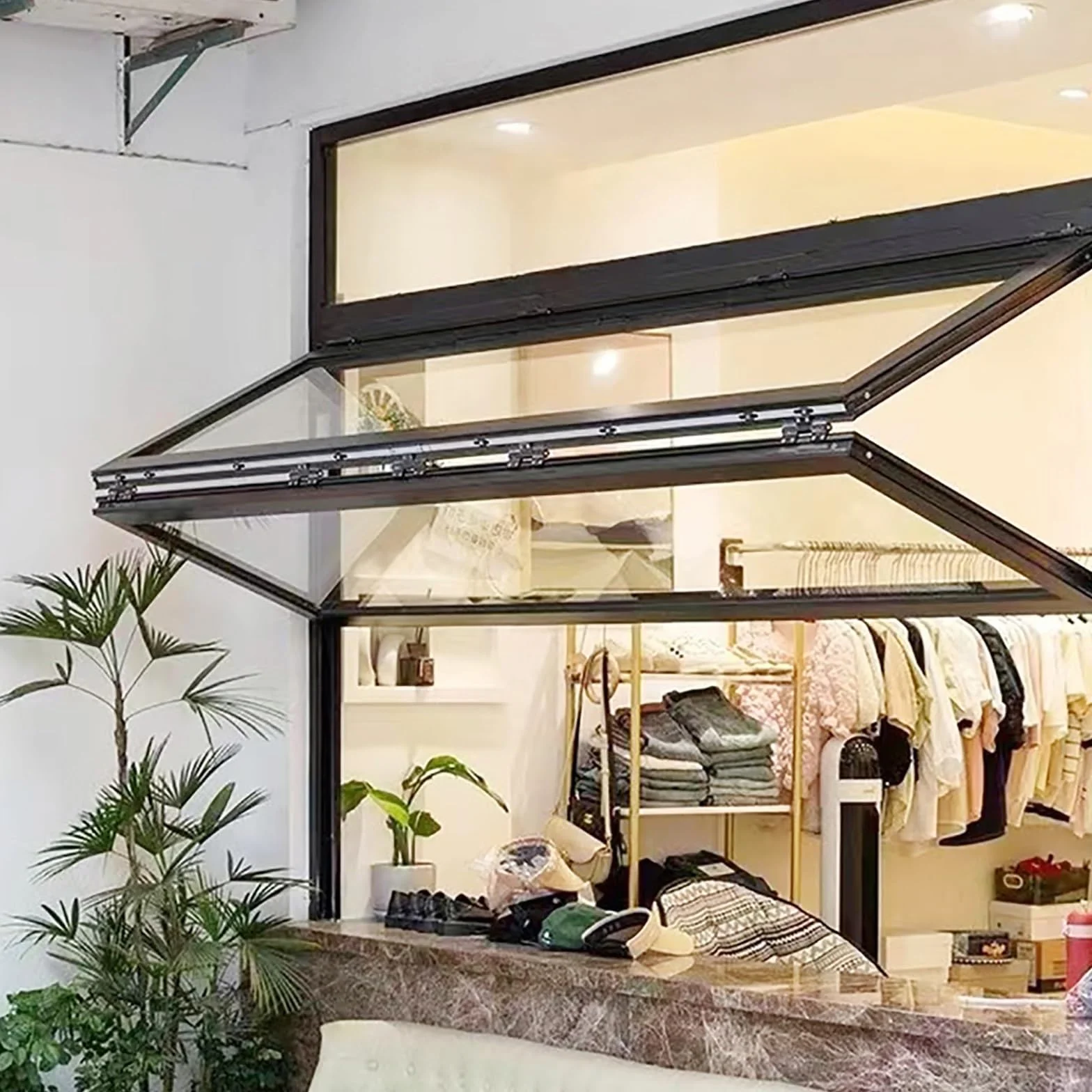 Ventanas Plegables para concesiones, Ventana corrediza Comercial de Vidrio con Marco de aleación de Aluminio, para restaurantes de Comida rápida, Personalizables(WxH 47.2x39.3in/120x100cm)