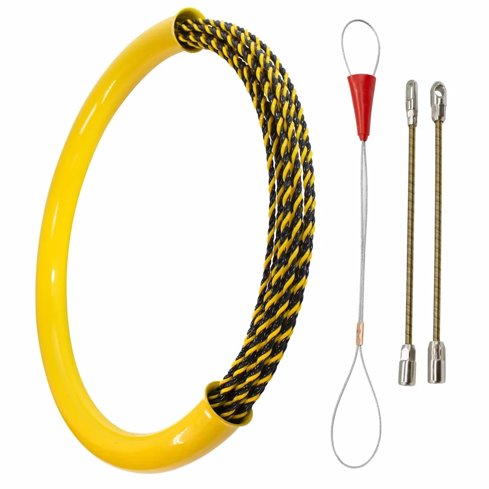 Guia Pasacables Profesional Triple Trenzada con Tubo Organizador Guarda Guia 7mm con Terminales Intercambiables Electricista Profesional para Pasar Cables Paredes, Pisos y Conductos PET (30 Metros)