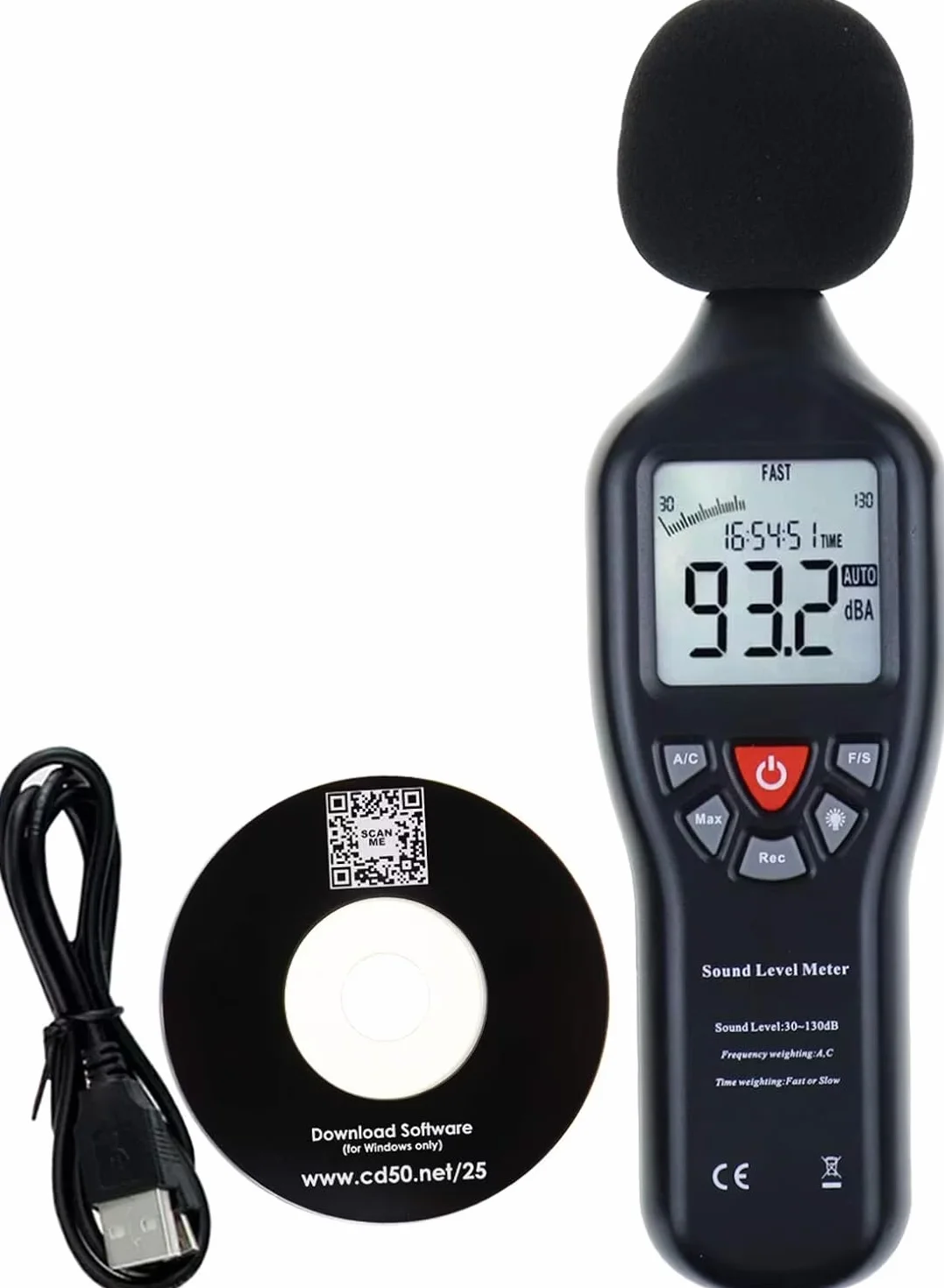 Profesional Medidor de Nivel de Sonido de Alta Precisión 30dB-130dB con Pantalla Retroiluminada