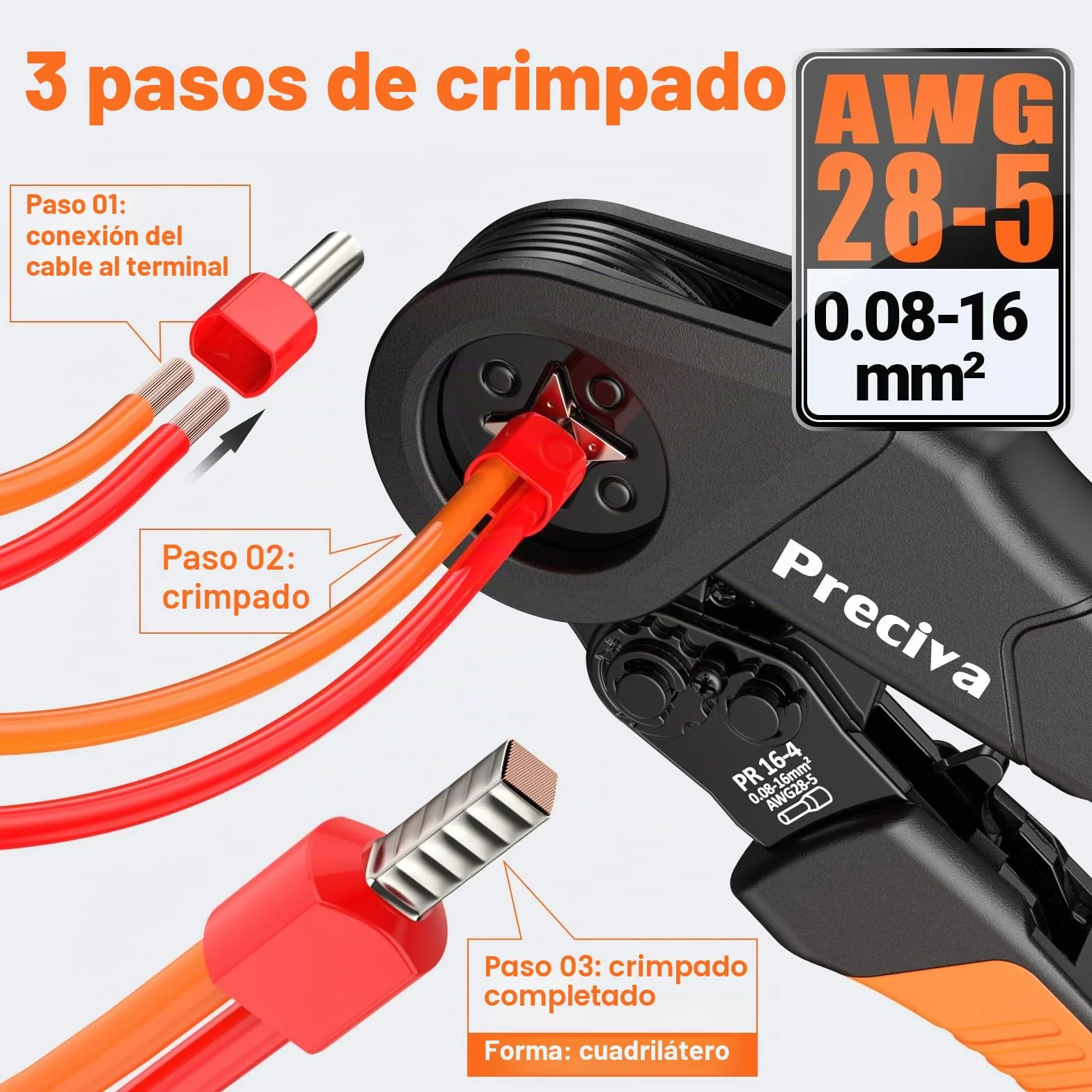 Preciva Crimpadora Terminales Electricos 0,08-16 mm² con Terminal de 1300 con un solo cable y dos cables, Juego de alicates de corte, ajustables, para la industria, Alicates de corte bricolaje
