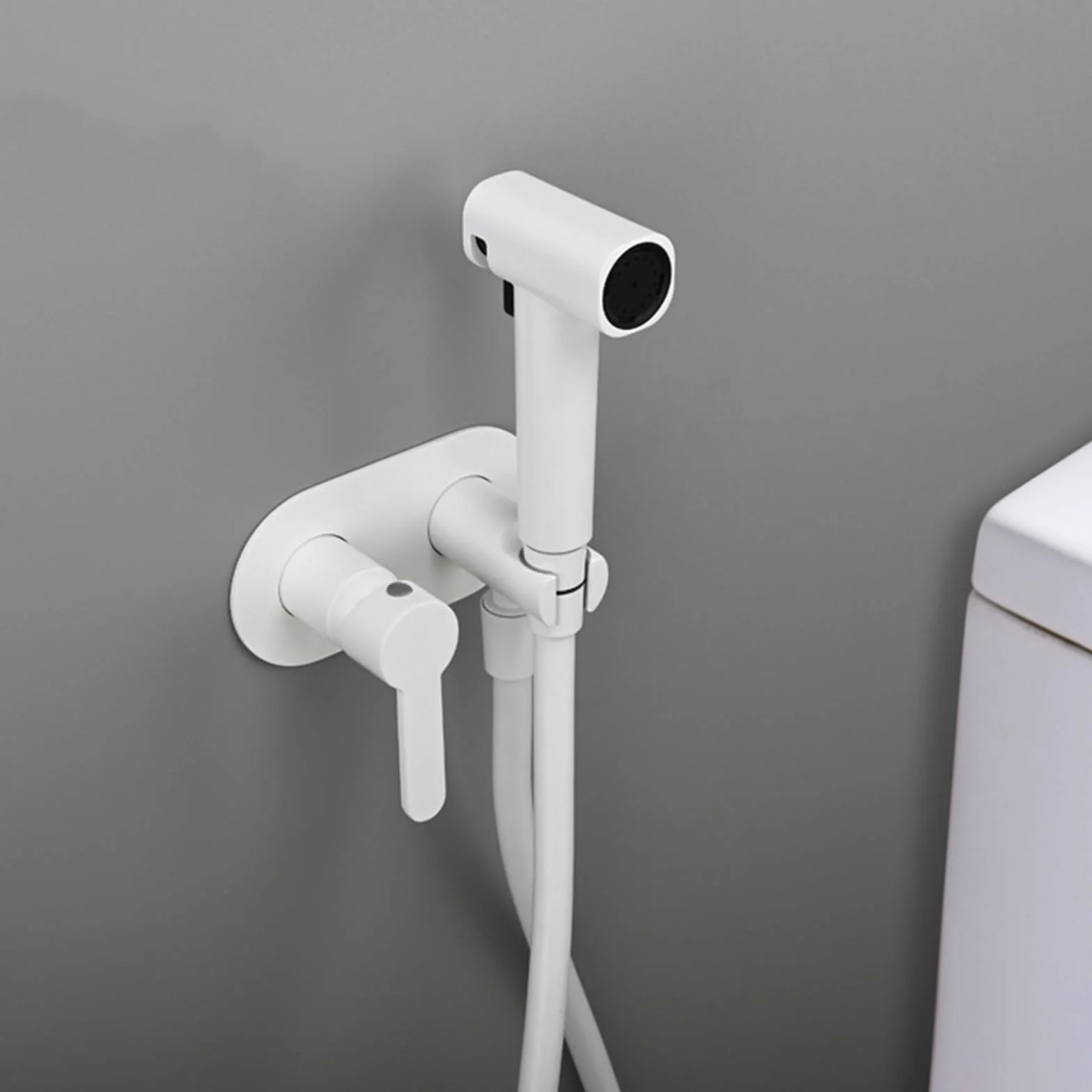 Grifo Bidet para Wc Empotrado Ducha Higienica para Wc Agua Fria Y Caliente Modo Dual,Blanco