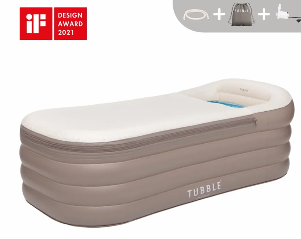 Tubble Compact Bañera Inflable - Uso caliente y frío - Montaje rápido en 1 minuto - Bañera plegable para adultos hasta 170 cm - Gris pardo Ambient - 200L
