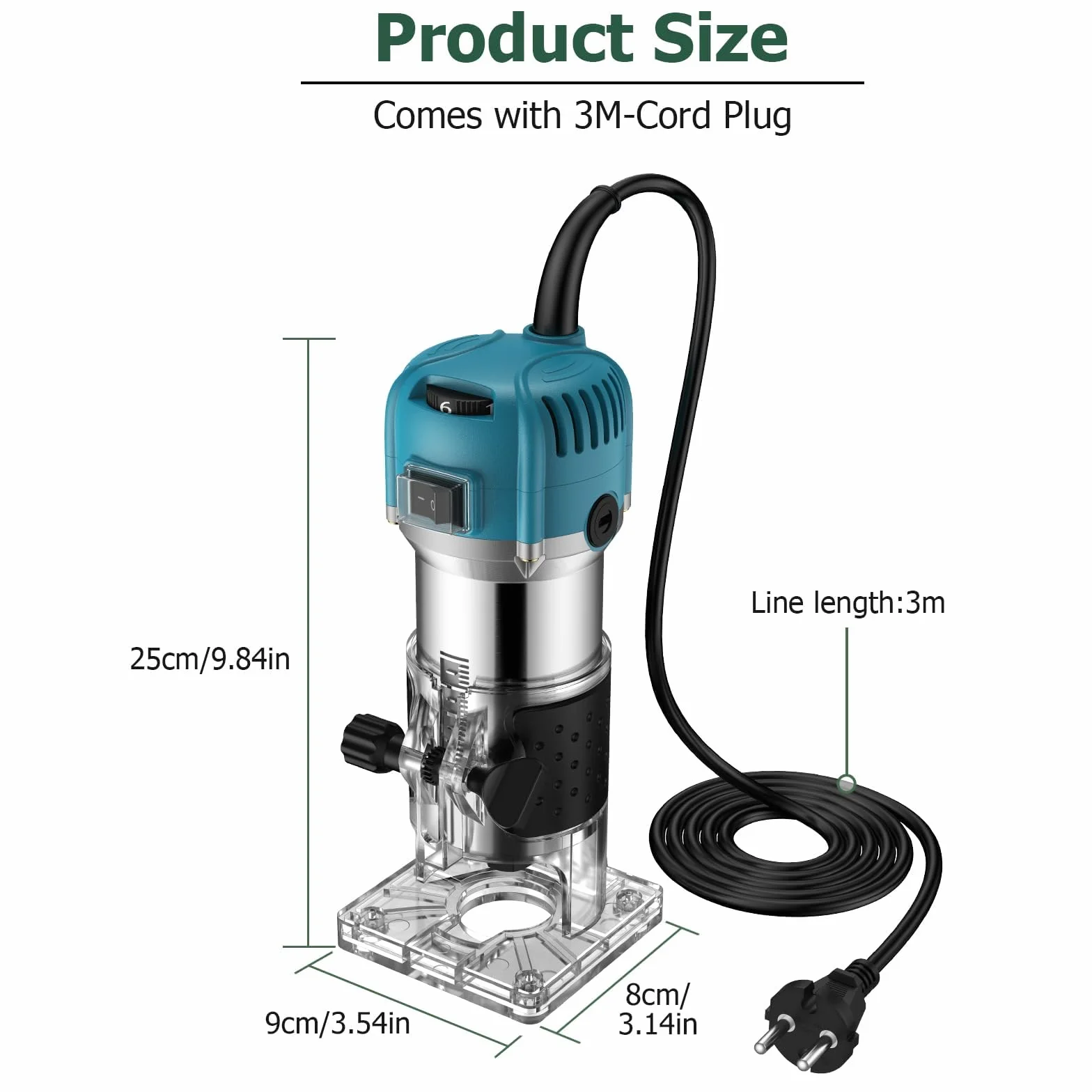 JiGiU 800W Fresadora de Madera Velocidad Variable Rebajadora Eléctrica 6.35mm(1/4 pulgada) 30000r/min con 6 Puntas de Carburo, Cuerpo de Aleación de Aluminio Resistente con 15 Piezas Fresas