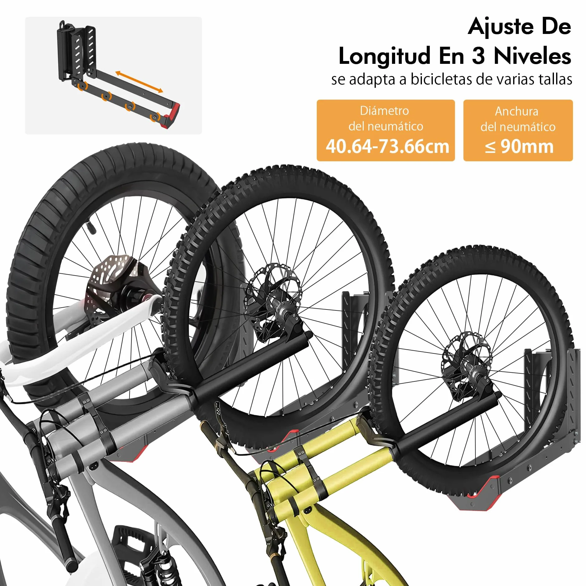 Mimoke Soporte de pared ajustable para bicicleta que ahorra espacio, diseño de elevación fácil con brazo plegable y función giratoria (1 unidad)