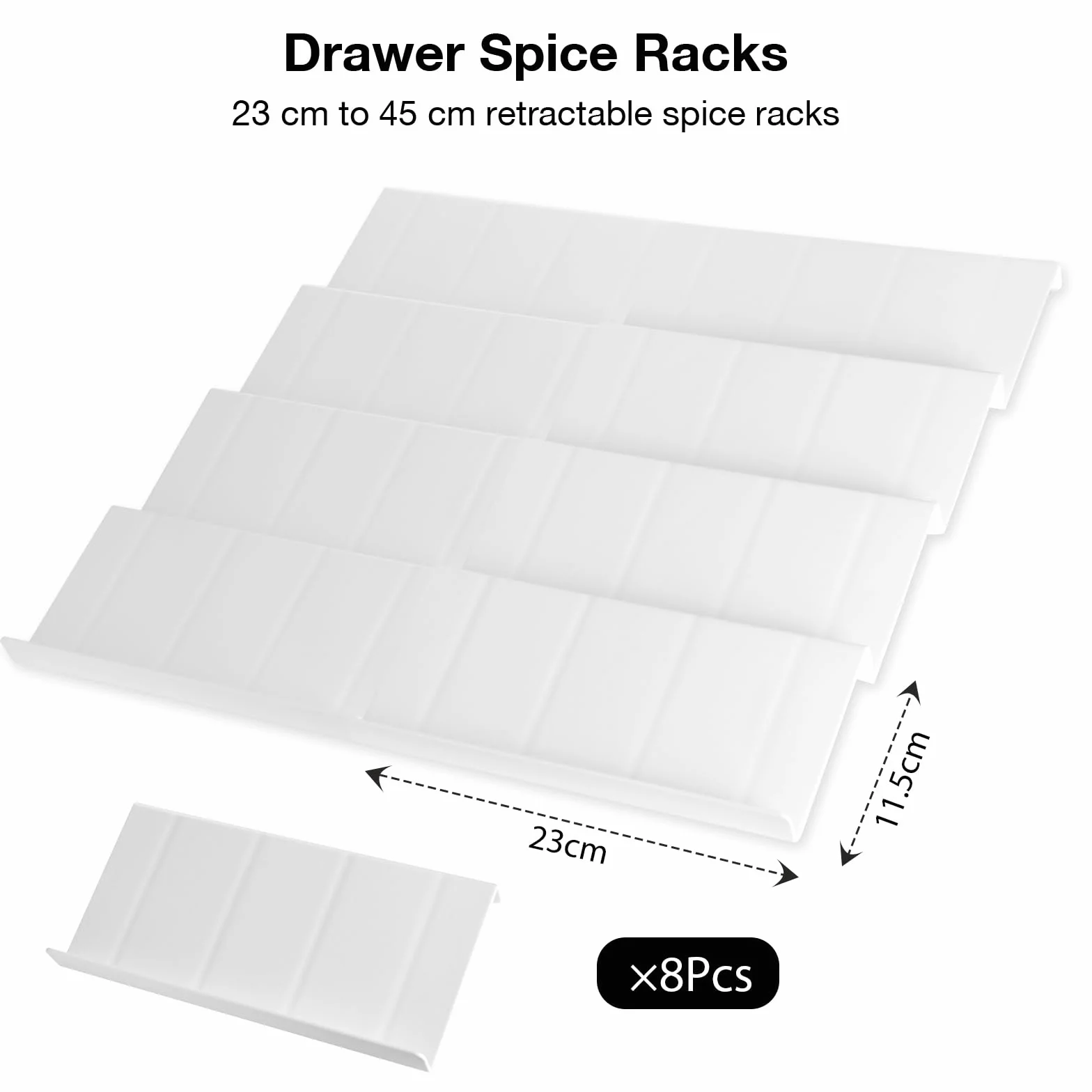VINATO Organizador de Especias para Cajones Cocina, 8pcs Ajustable, Estante Extraíble para Especieros, Perfumes, Maquillaje, Blanco