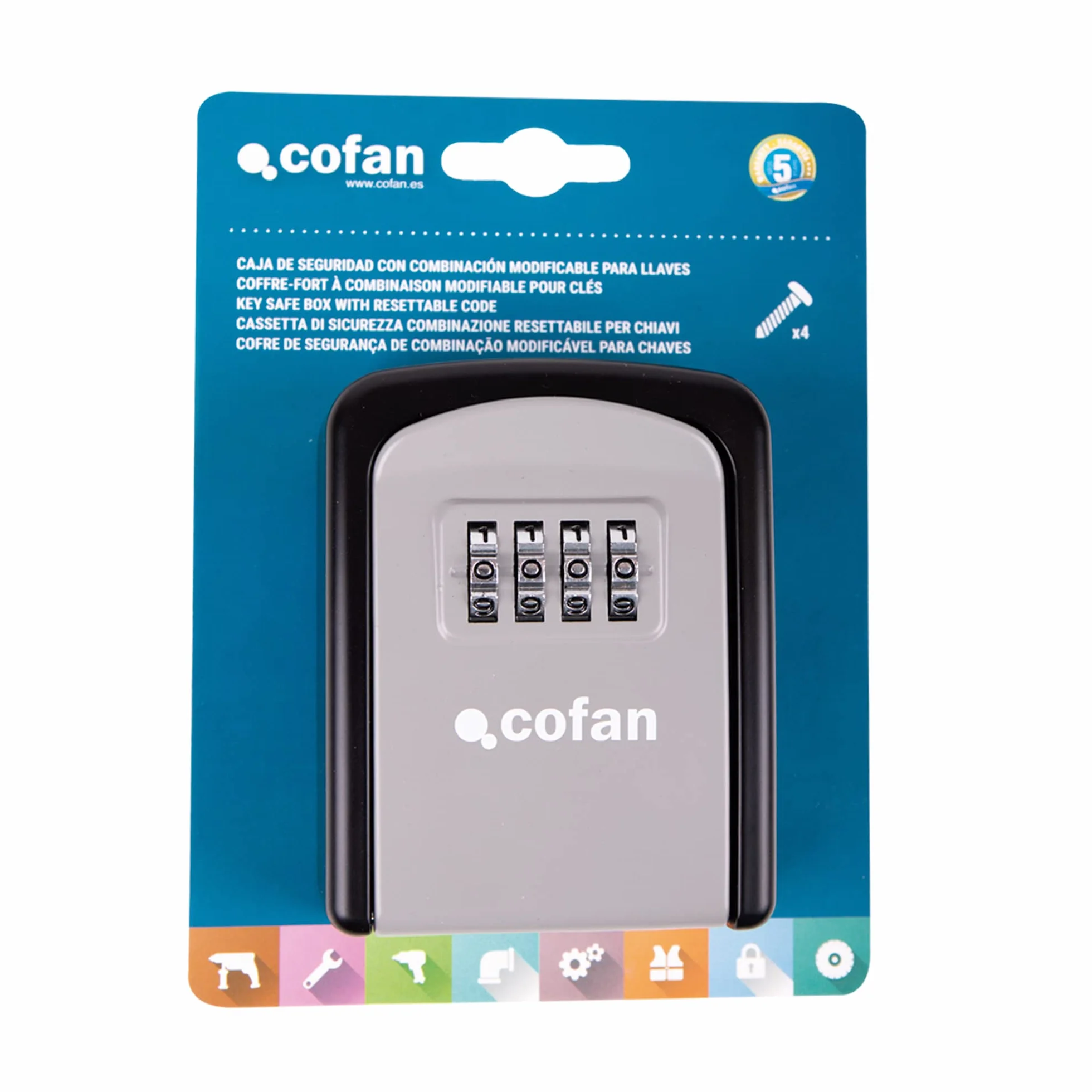 Cofan Caja de Seguridad para Llaves | Combinación de 4 virolas modificable | Caja de Seguridad para Pared