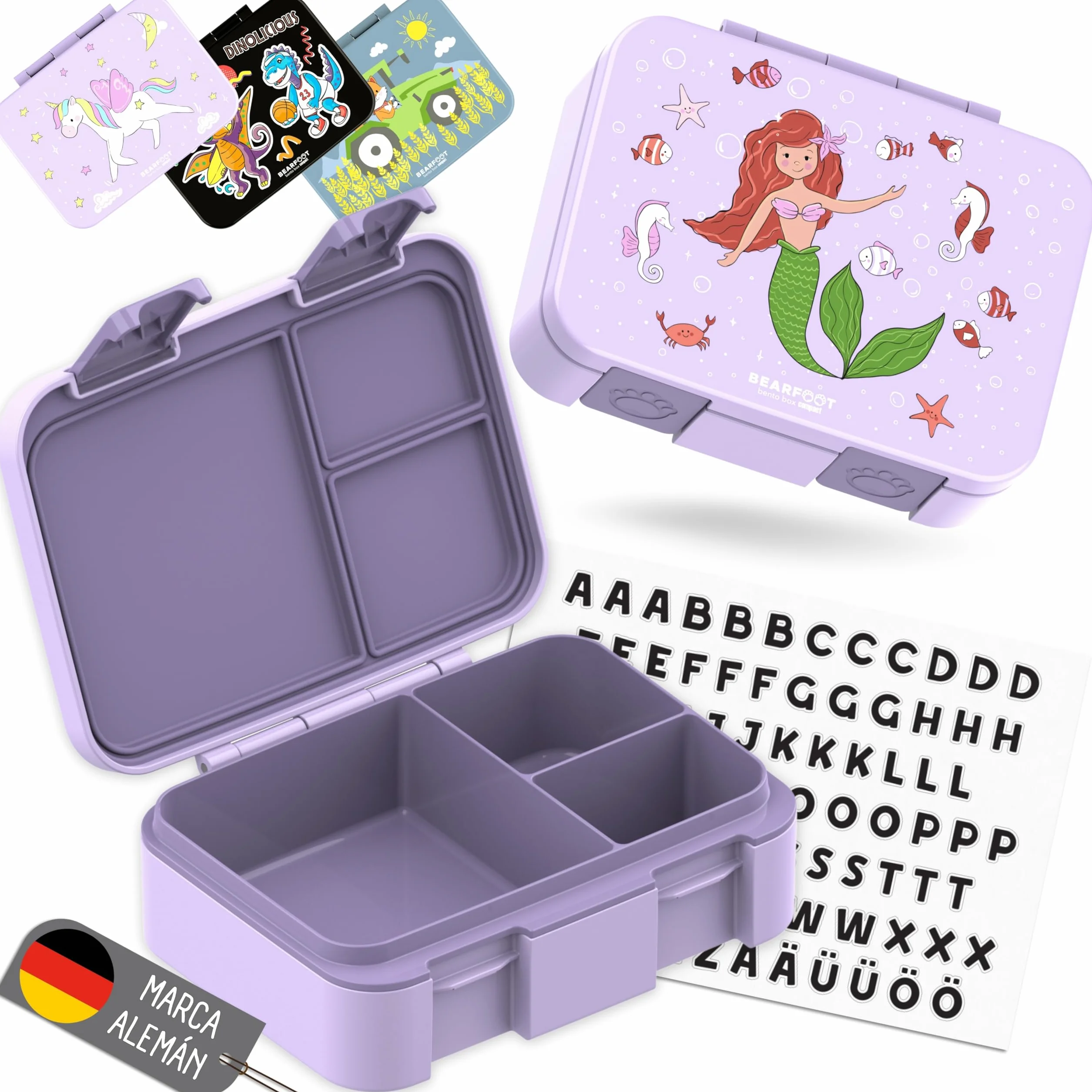 BEARFOOT Fiambrera Infantil Compacta Bento Box sin BPA 650 ml Sirena Morado
