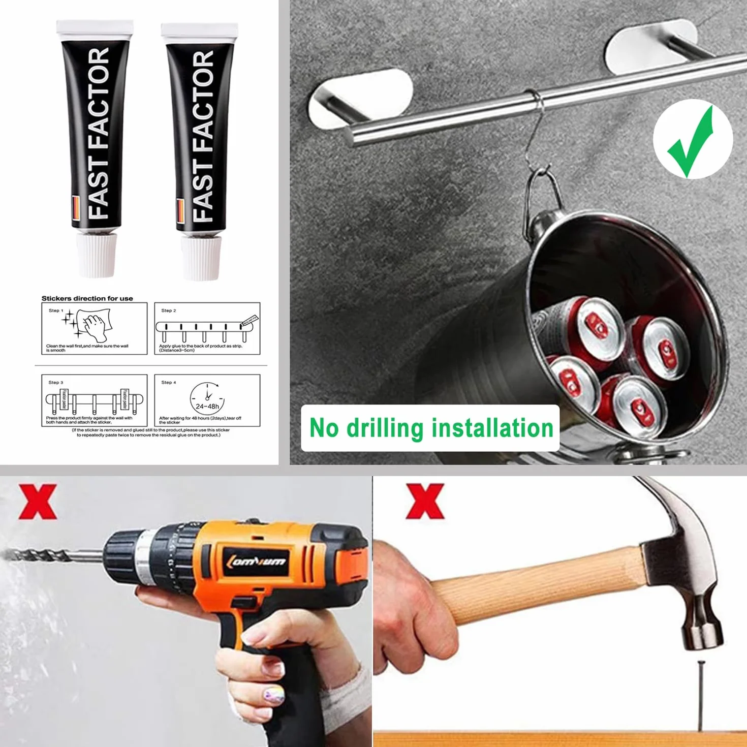 Toalleros de Baño Sin Taladro 9PCS Acero Inoxidable SUS304 Kit Accesorios Baño con Portarrollos Papel Higienico