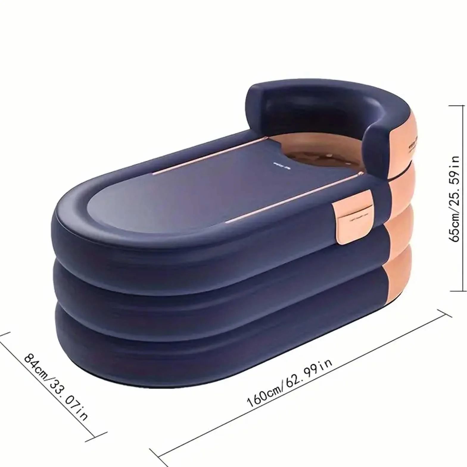 Bañera hinchable con respaldo trasero, bañera inflable plegable para adultos, 6 capas de acolchado de algodón con sistema de drenaje inferior y lateral para spa en casa