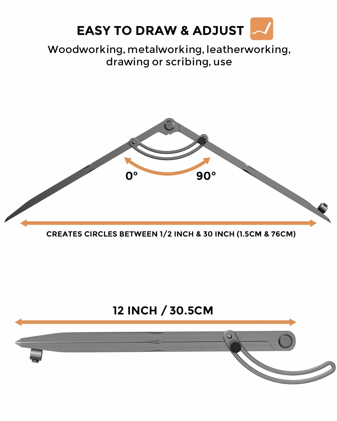 Nicpro Compás Profesional 12 Pulgadas para Carpintería, Construcción, Geometría, Dibujo