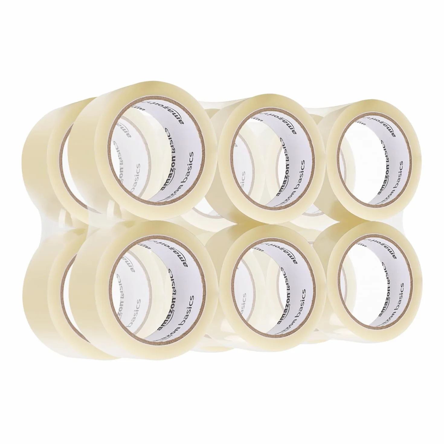 Cinta de embalaje Amazon Basics, 12 rollos, 0.07 mm, 50 mm x 55 m, transparente